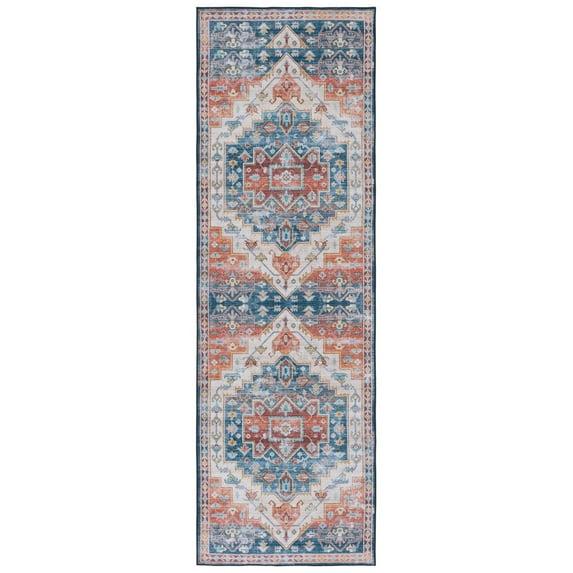 Tucson TSN116 Power Loomed Machine Washable Runner Rug - Blue/Rust - 2'6"x8' - Safavieh.
