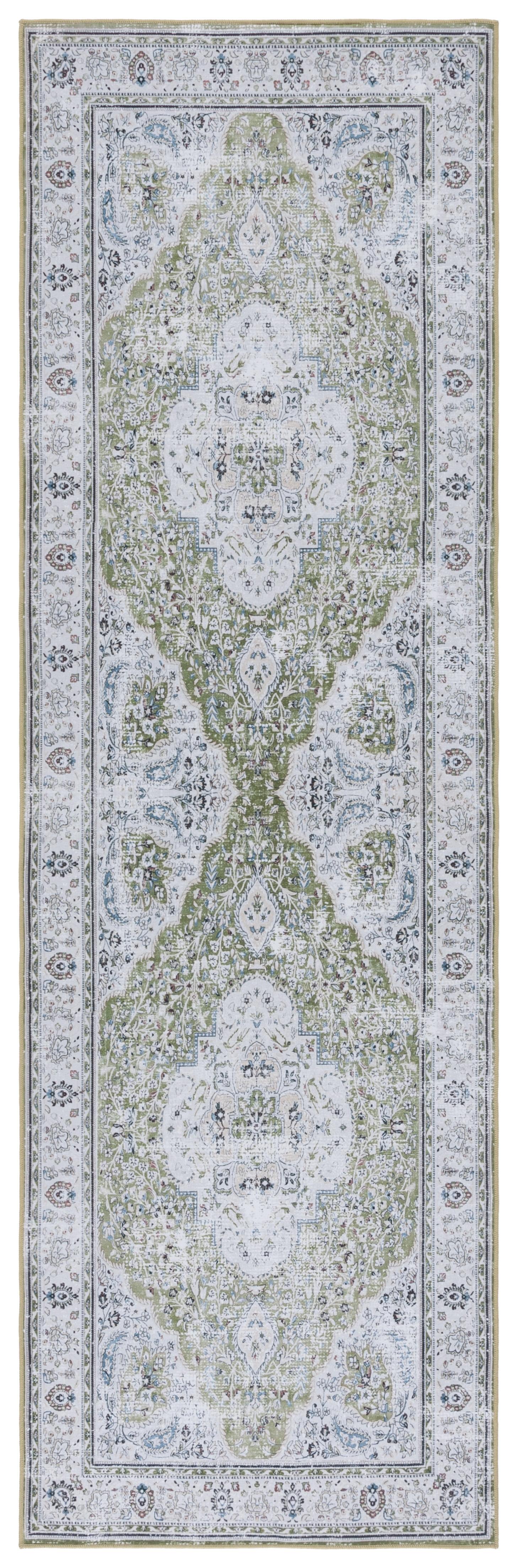 SAFAVIEH Tucson Natalie Oriental Machine Washable Runner Rug, Green/Beige, 2'6" x 12'