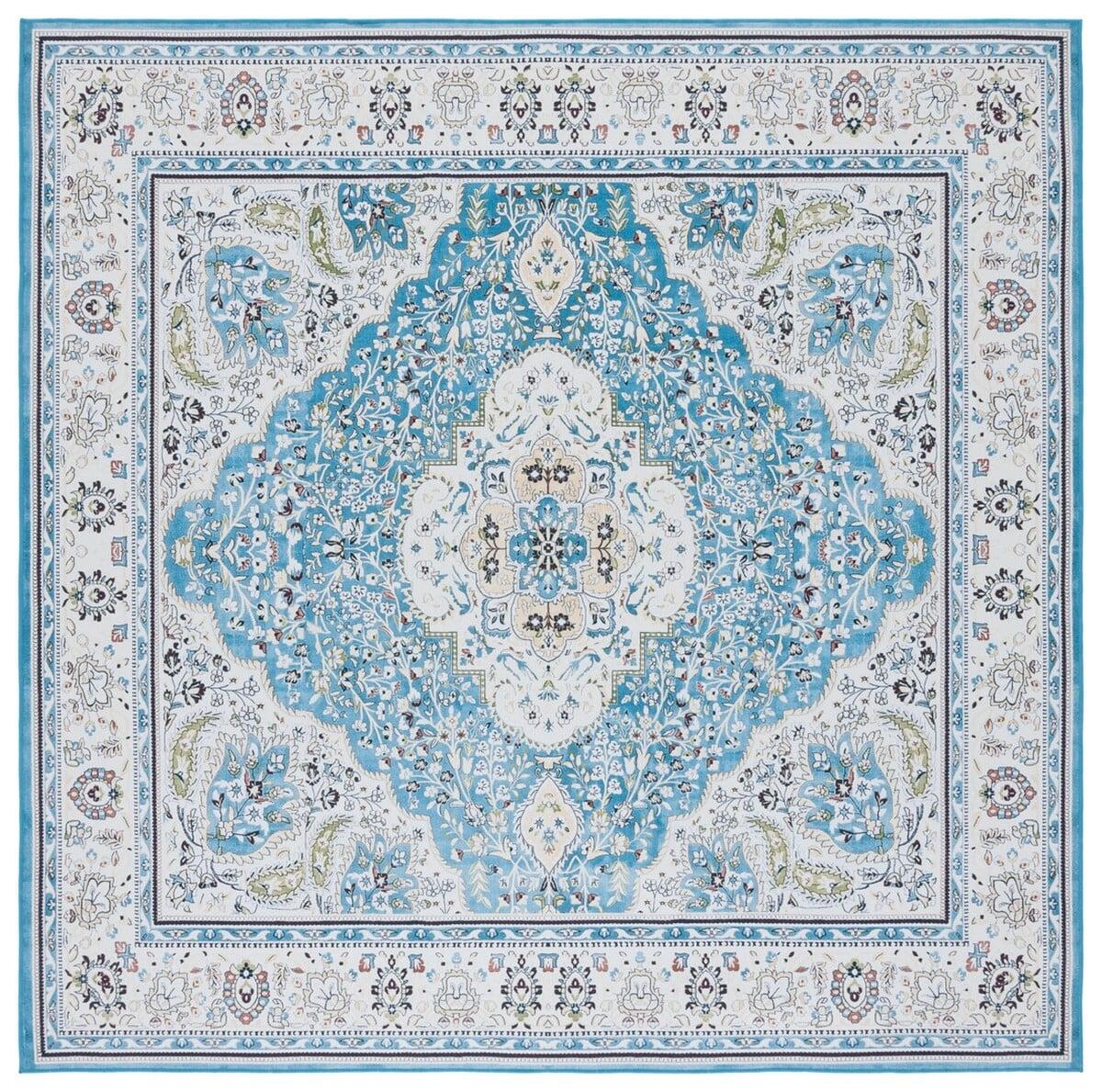 Tucson 72" Square Turquoise & Beige Easy-Care Synthetic Area Rug