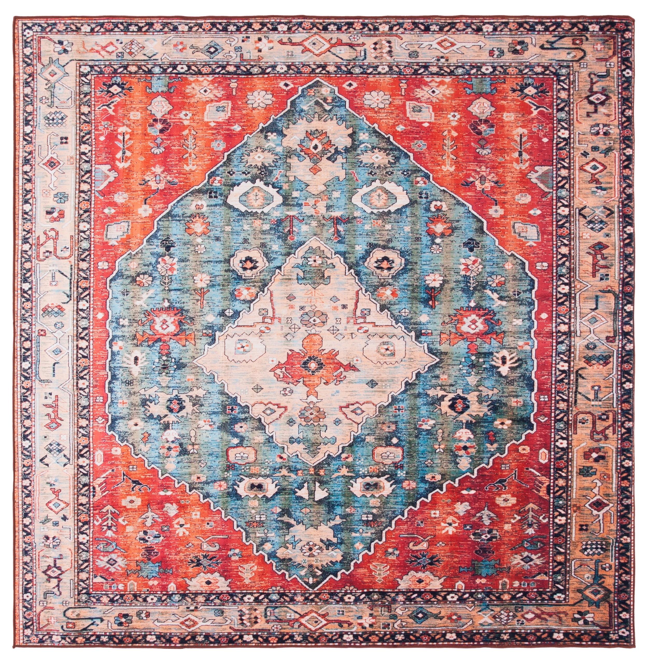 Tucson 4' Square Blue and Beige Synthetic Area Rug