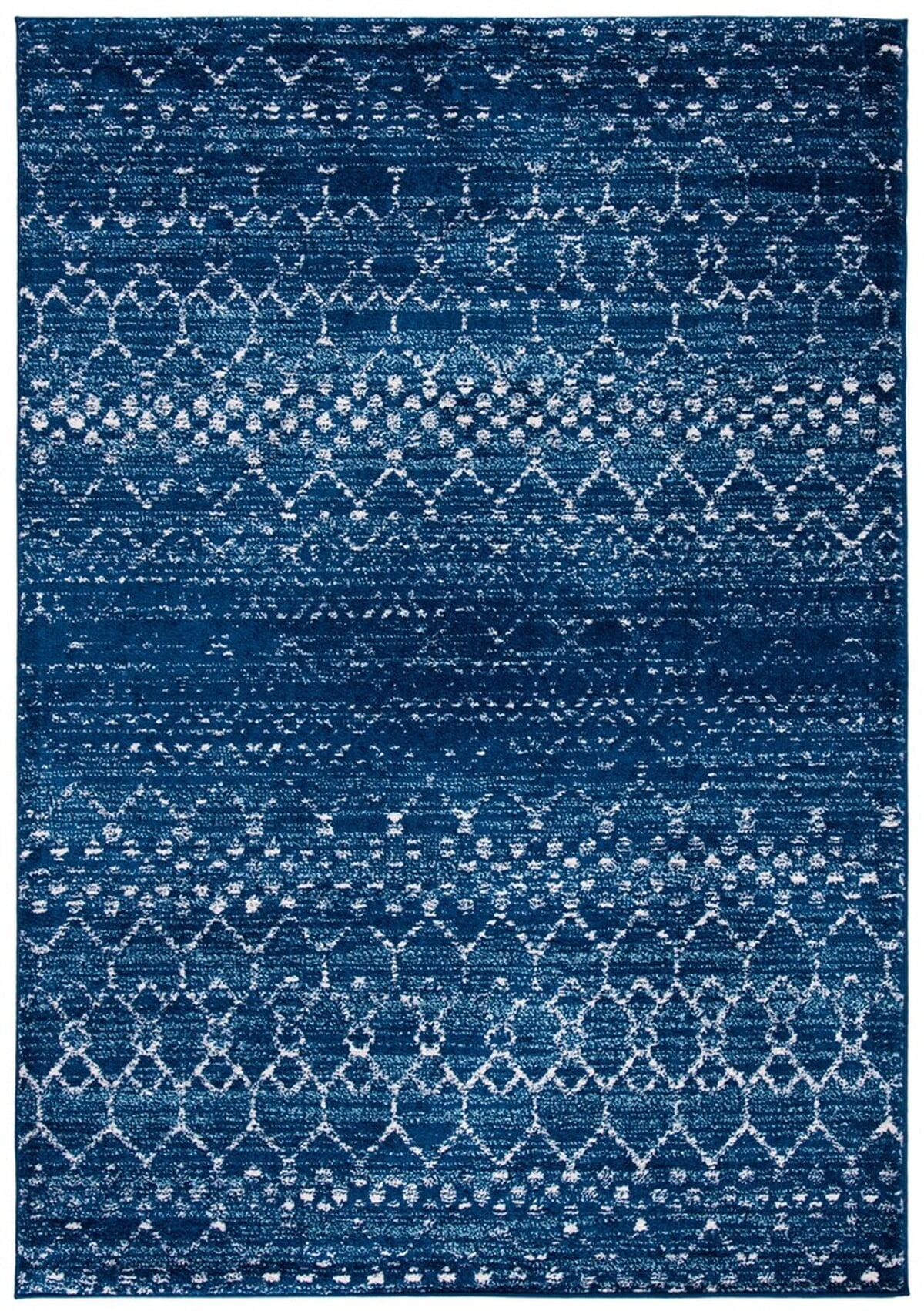 Hand-Knotted Boho-Chic Blue/Ivory Synthetic Area Rug - 5'3" x 7'6"