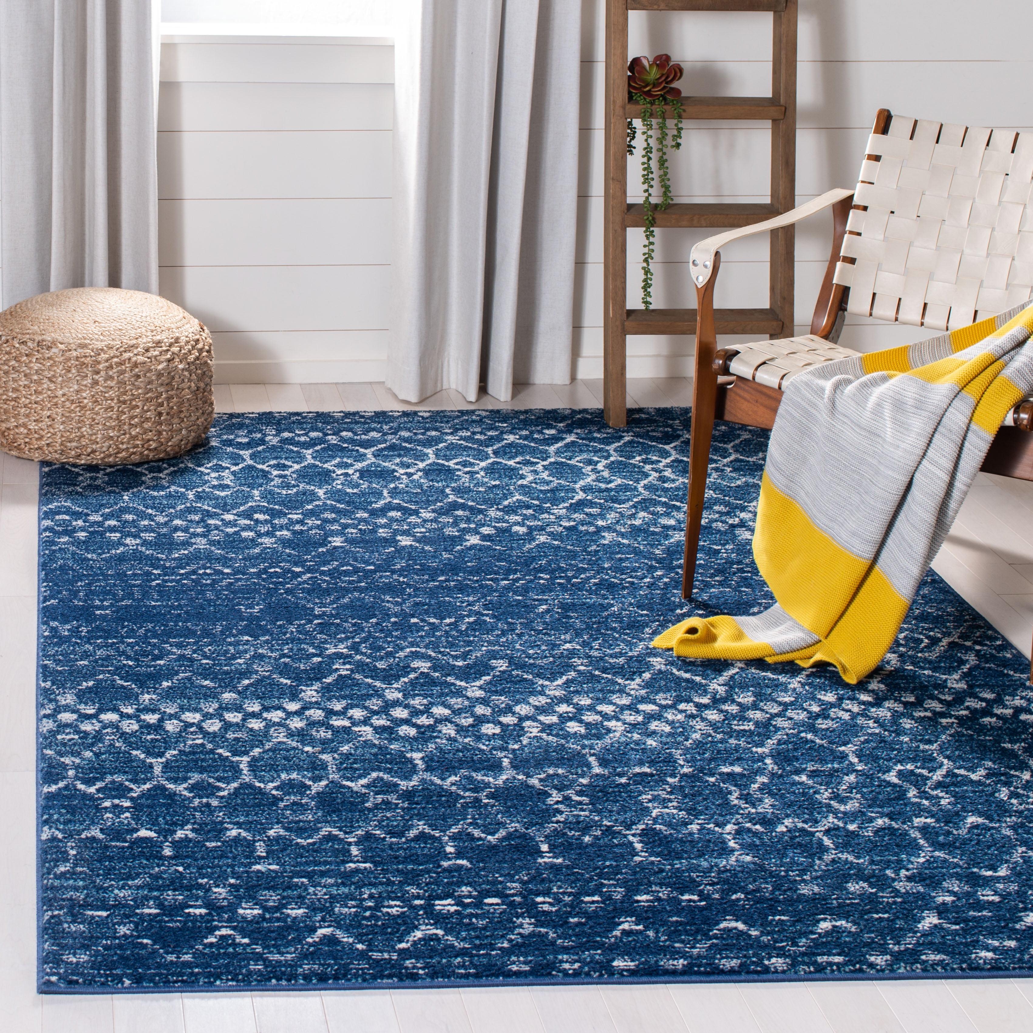 Blue Geometric Hand-knotted Synthetic 4' x 6' Rug