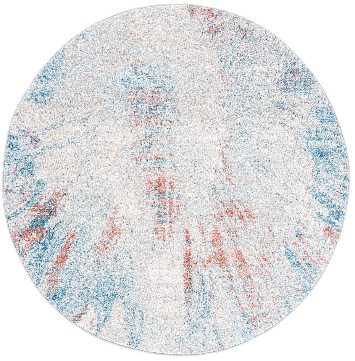 Astral Elegance 59" Round Blue Abstract Synthetic Area Rug