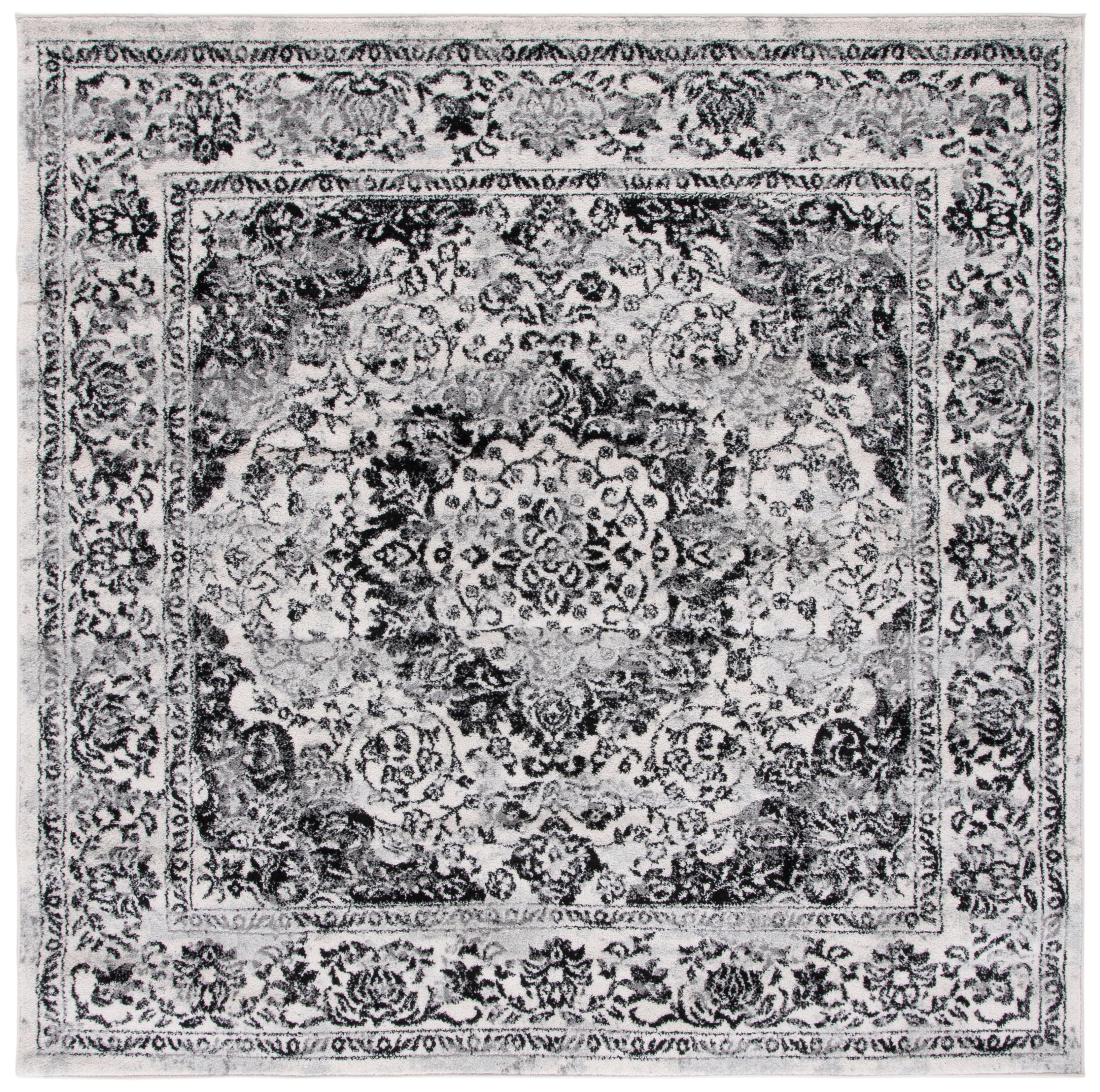SAFAVIEH Tulum Braganza Medallion Area Rug, Ivory/Black, 8' x 8' Square