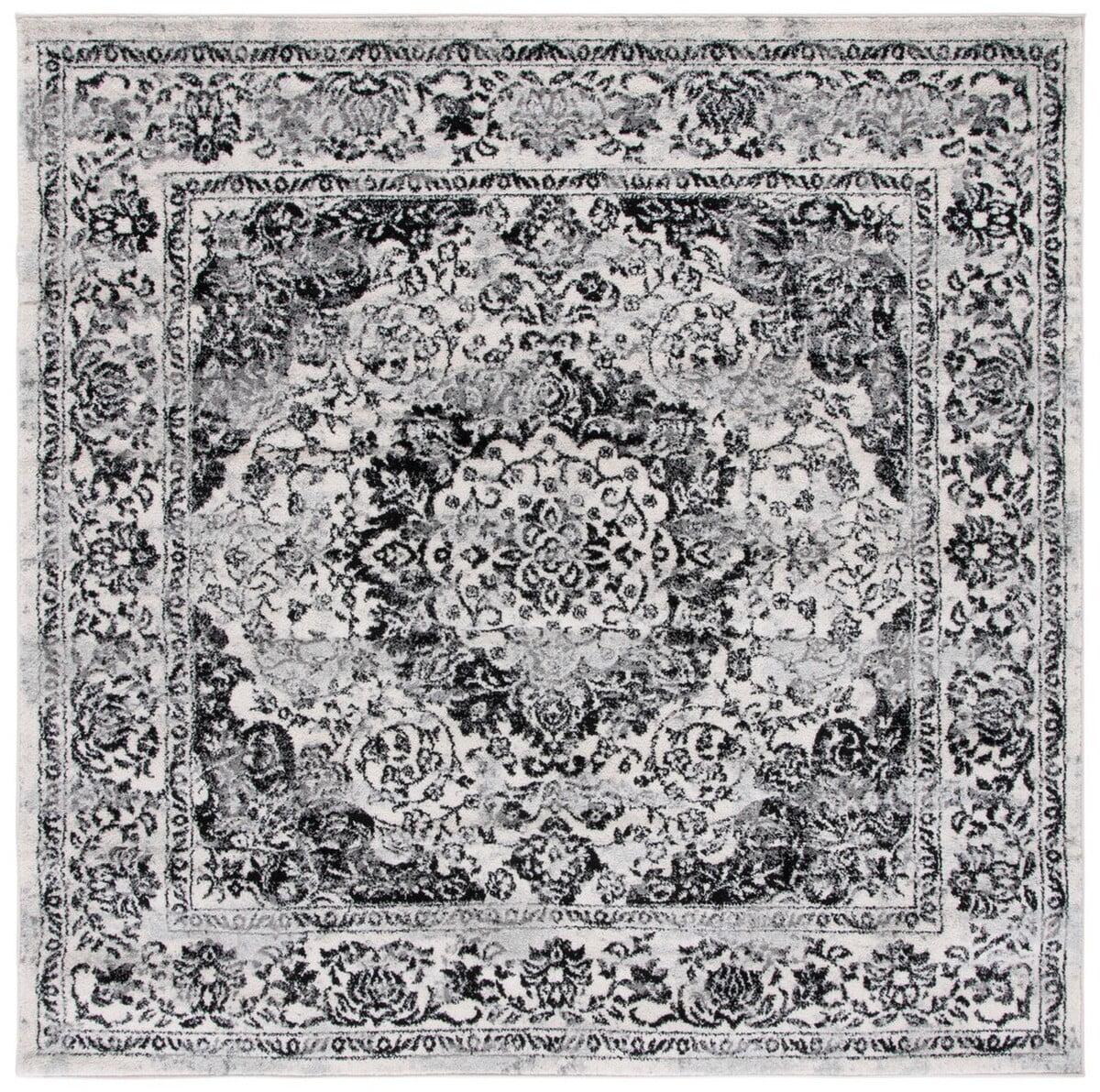 Tulum TUL282 Power Loomed Area Rug - Ivory/Black - 6'7"x6'7" - Safavieh.