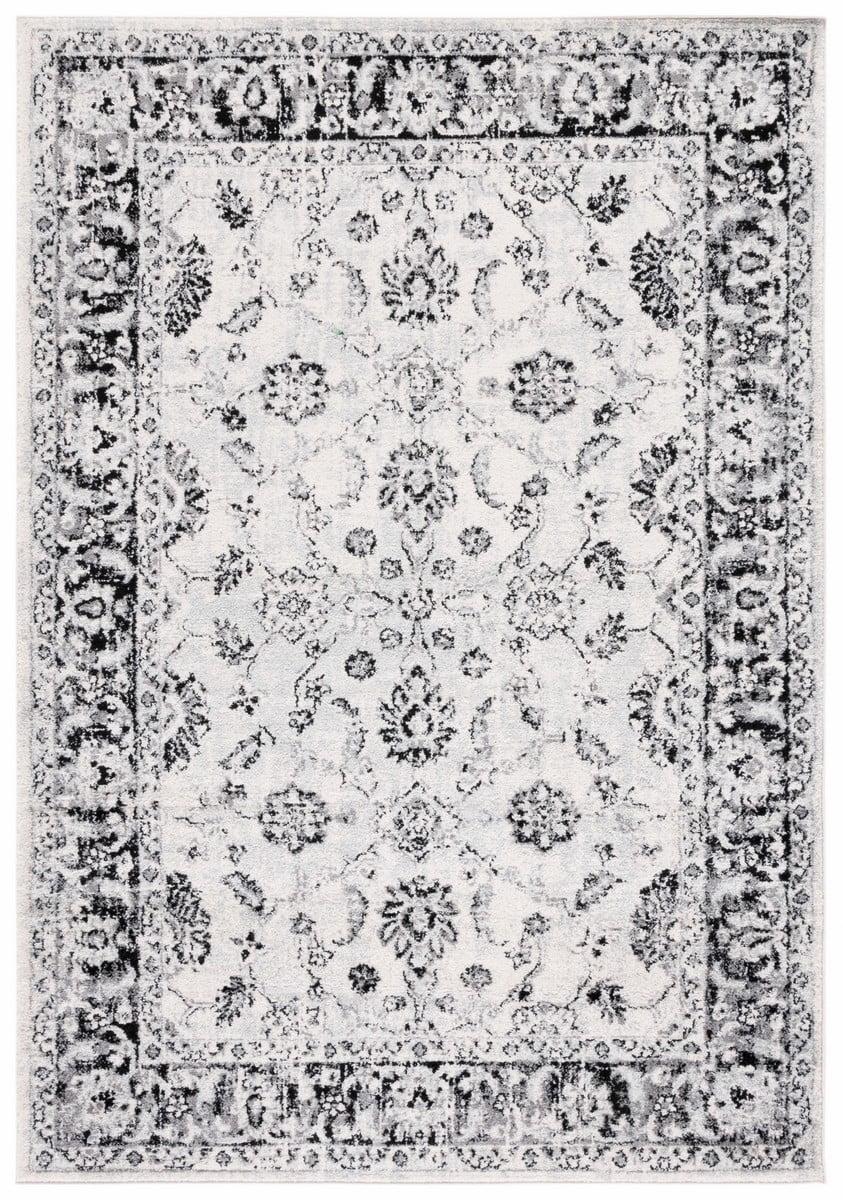 Ivory and Black Rectangular Synthetic Area Rug