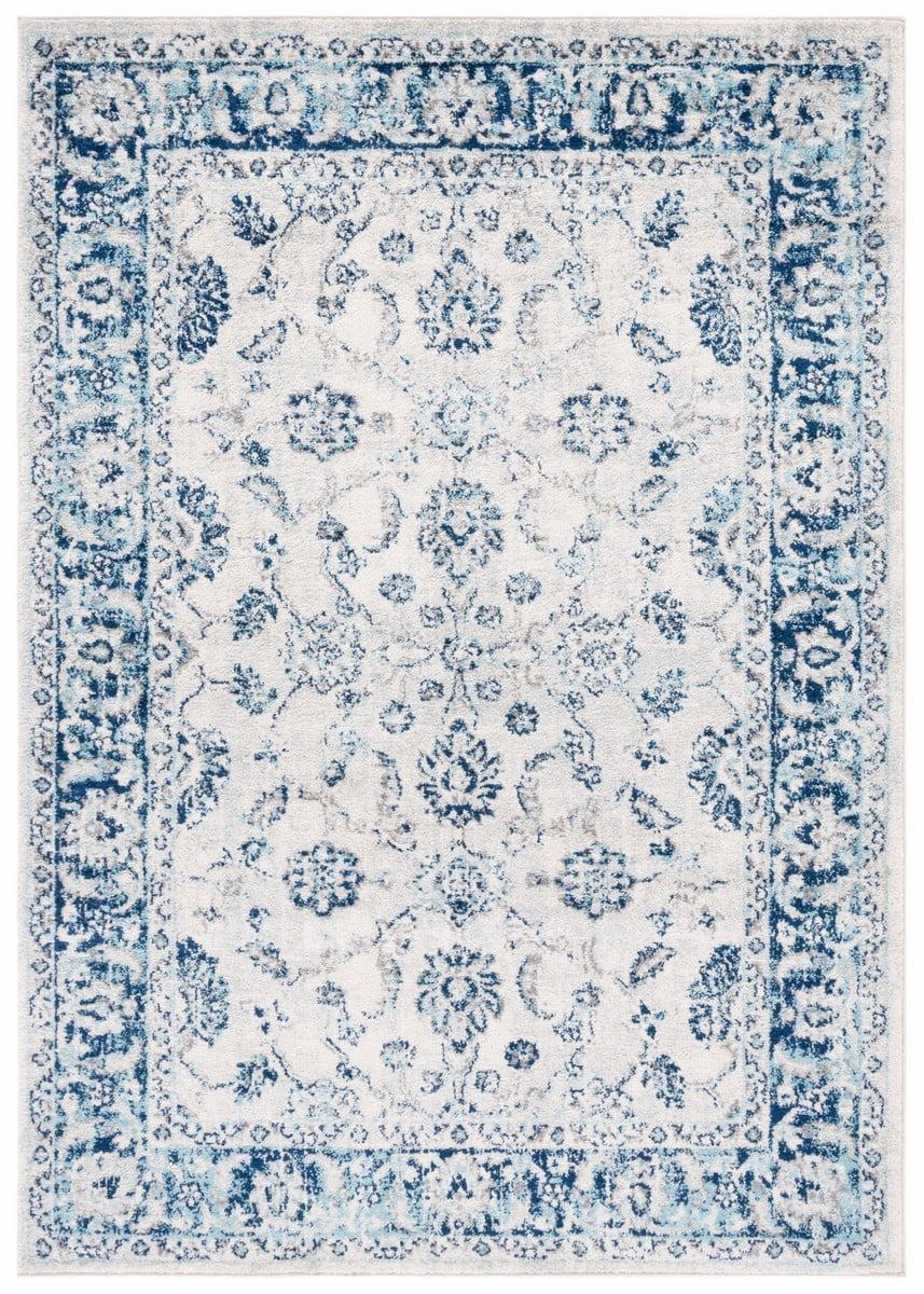 Ivory and Blue Hand-Knotted Round Synthetic Area Rug