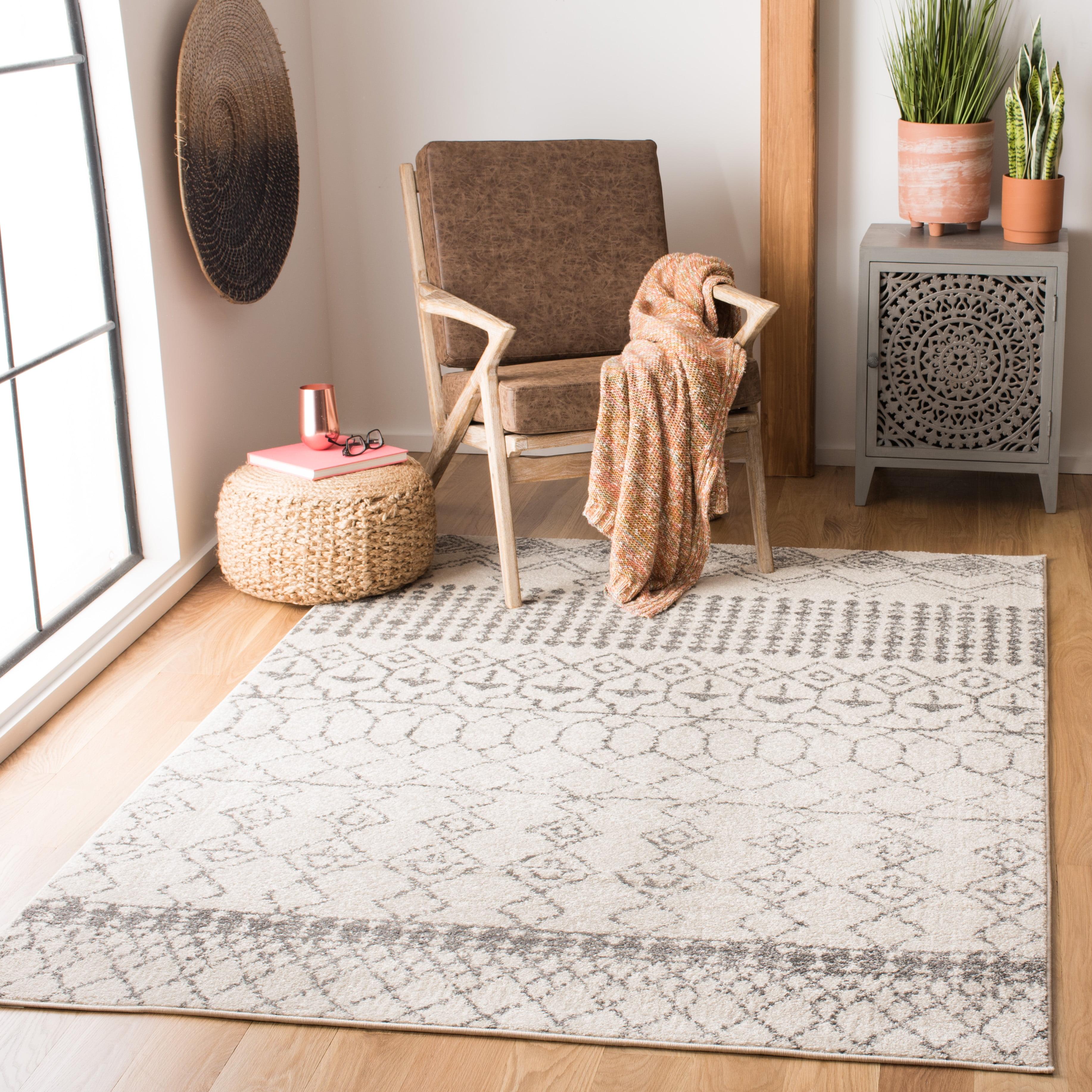 Ivory and Grey Hand-Knotted Synthetic 6' x 9' Easy-Care Area Rug