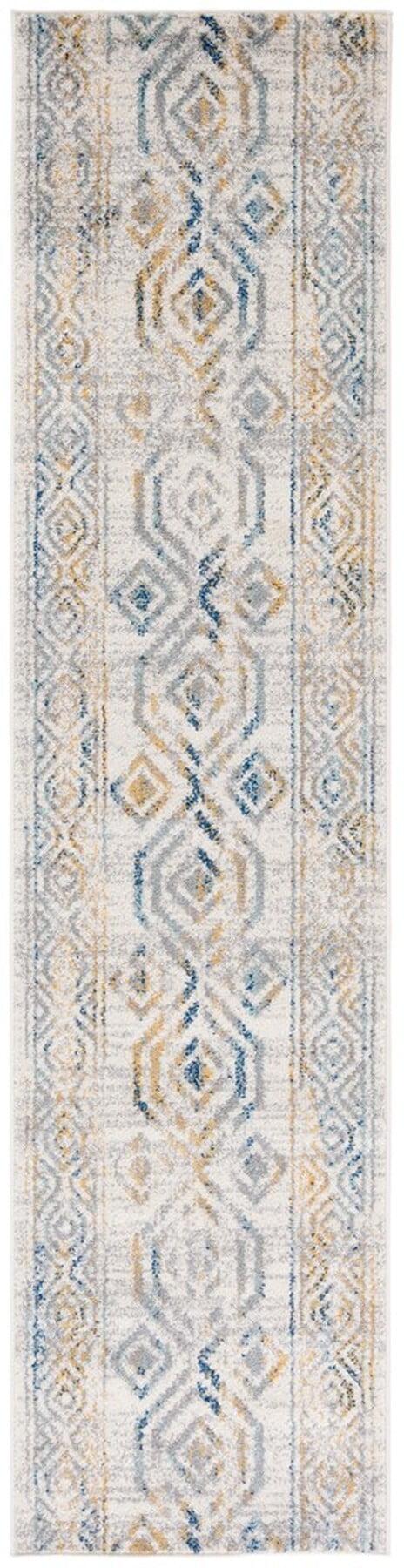 Ivory and Grey Bohemian Power Loomed Runner Rug