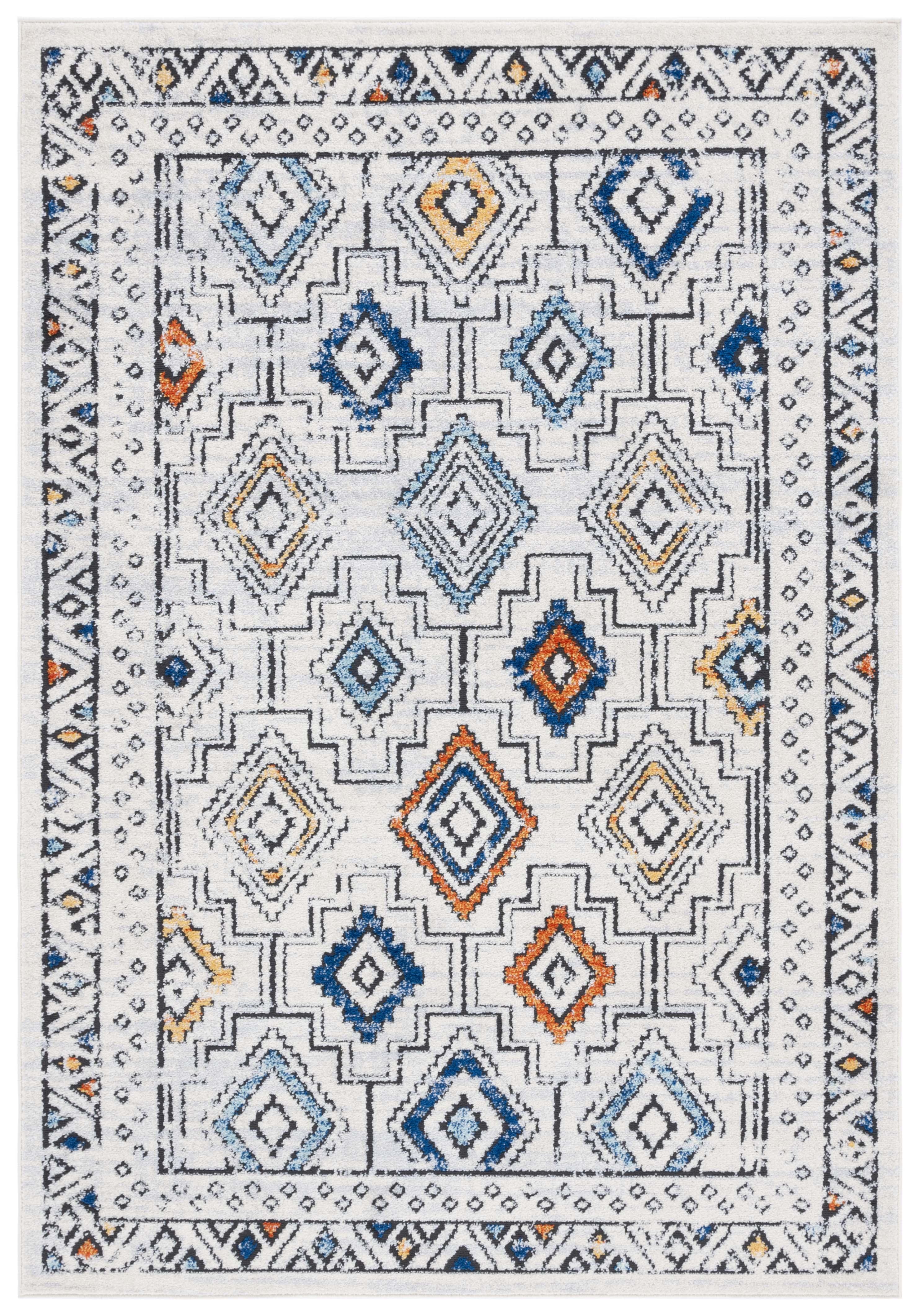 Tulum TUL662 Power Loomed Indoor Area Rug - Ivory Grey/Blue Rust - 4'-5"x6'-5" - Safavieh