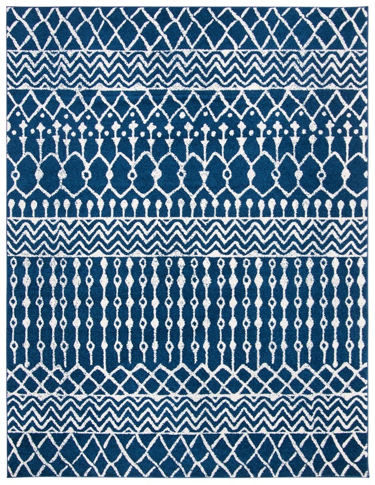 SAFAVIEH Tulum Glen Moroccan Geometric Area Rug, 10' x 10' Square, Navy/Ivory