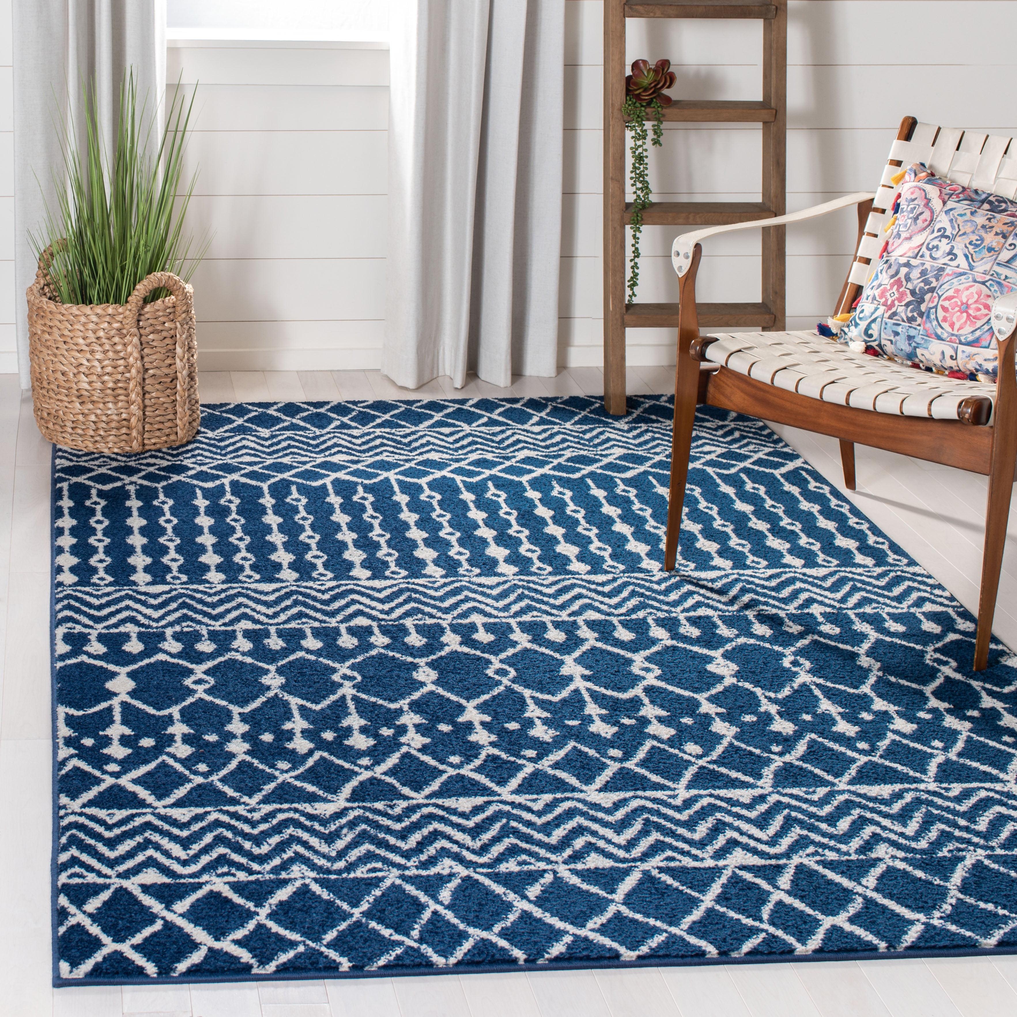 SAFAVIEH Tulum Glen Moroccan Geometric Area Rug, Navy/Ivory, 9' x 12'