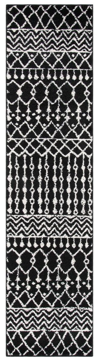 Black and Ivory Hand-knotted Synthetic Runner Rug, 2' x 11'