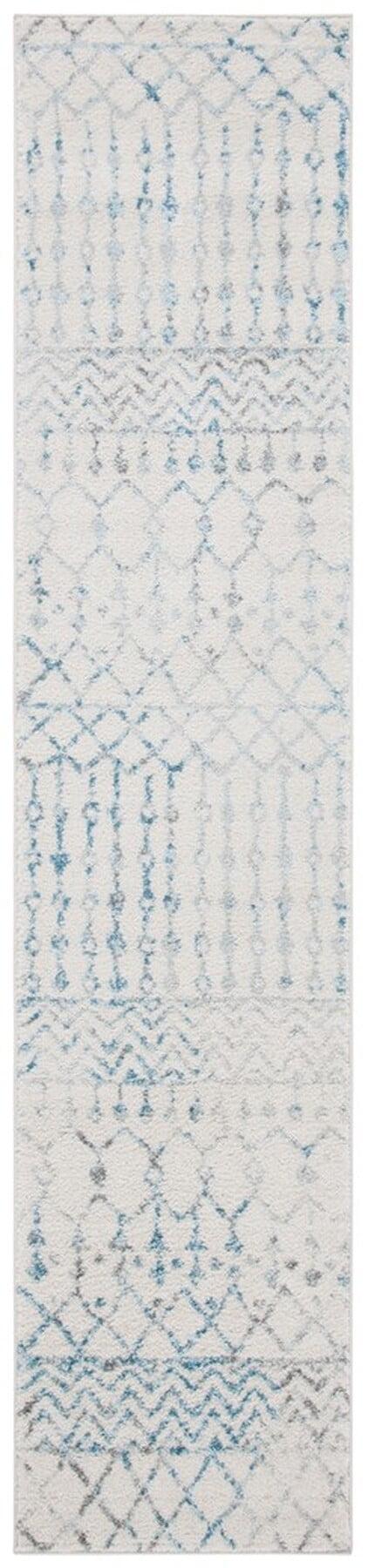 Ivory & Turquoise Hand-Knotted Synthetic 2'x13' Runner Rug