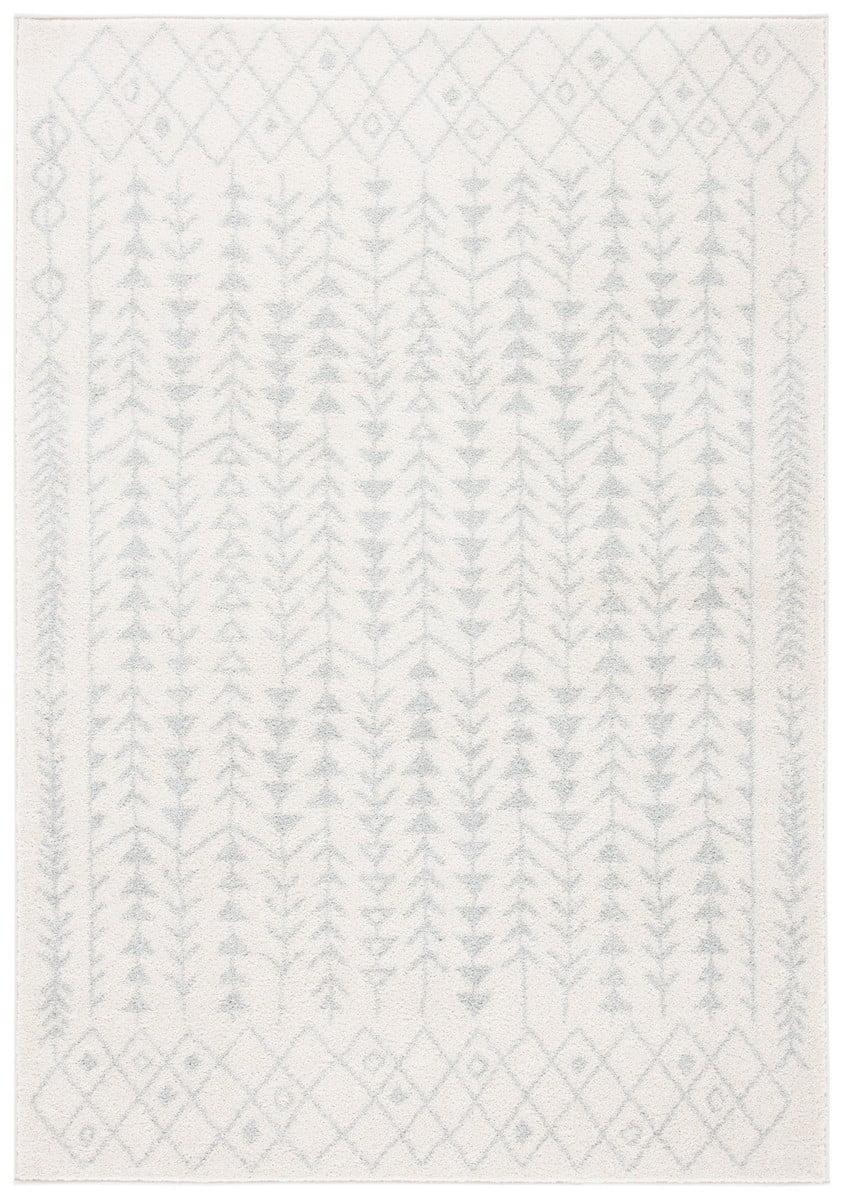 Ivory and Light Grey Hand-Knotted Synthetic Boho-Chic Area Rug