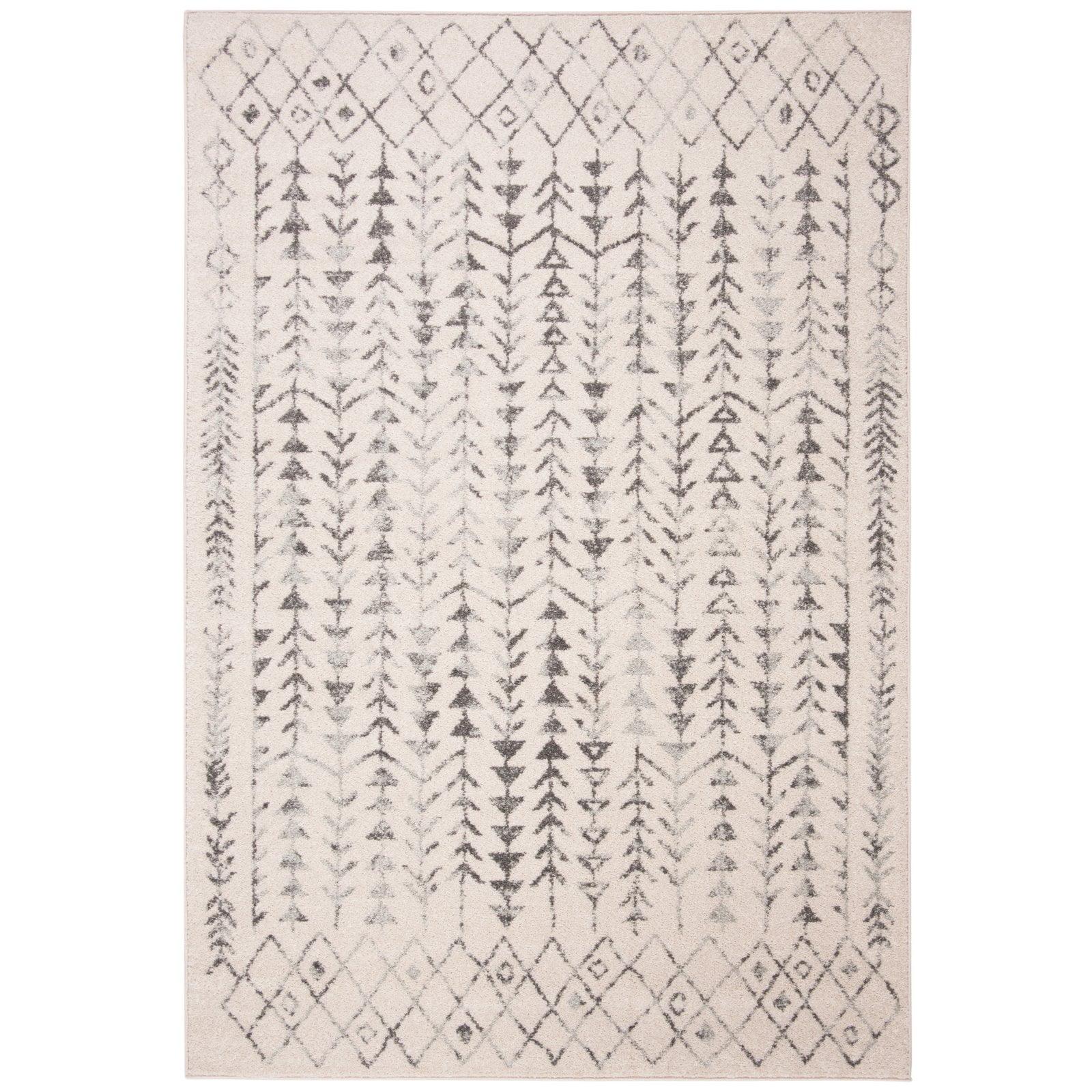 Ivory & Grey Hand-Knotted Synthetic 4'x6' Easy-Care Area Rug