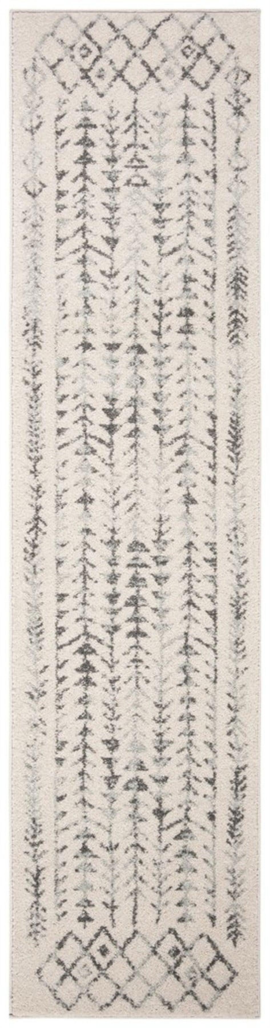 Ivory/Grey Hand-Knotted Boho-Chic Synthetic Area Rug - 2' x 7'