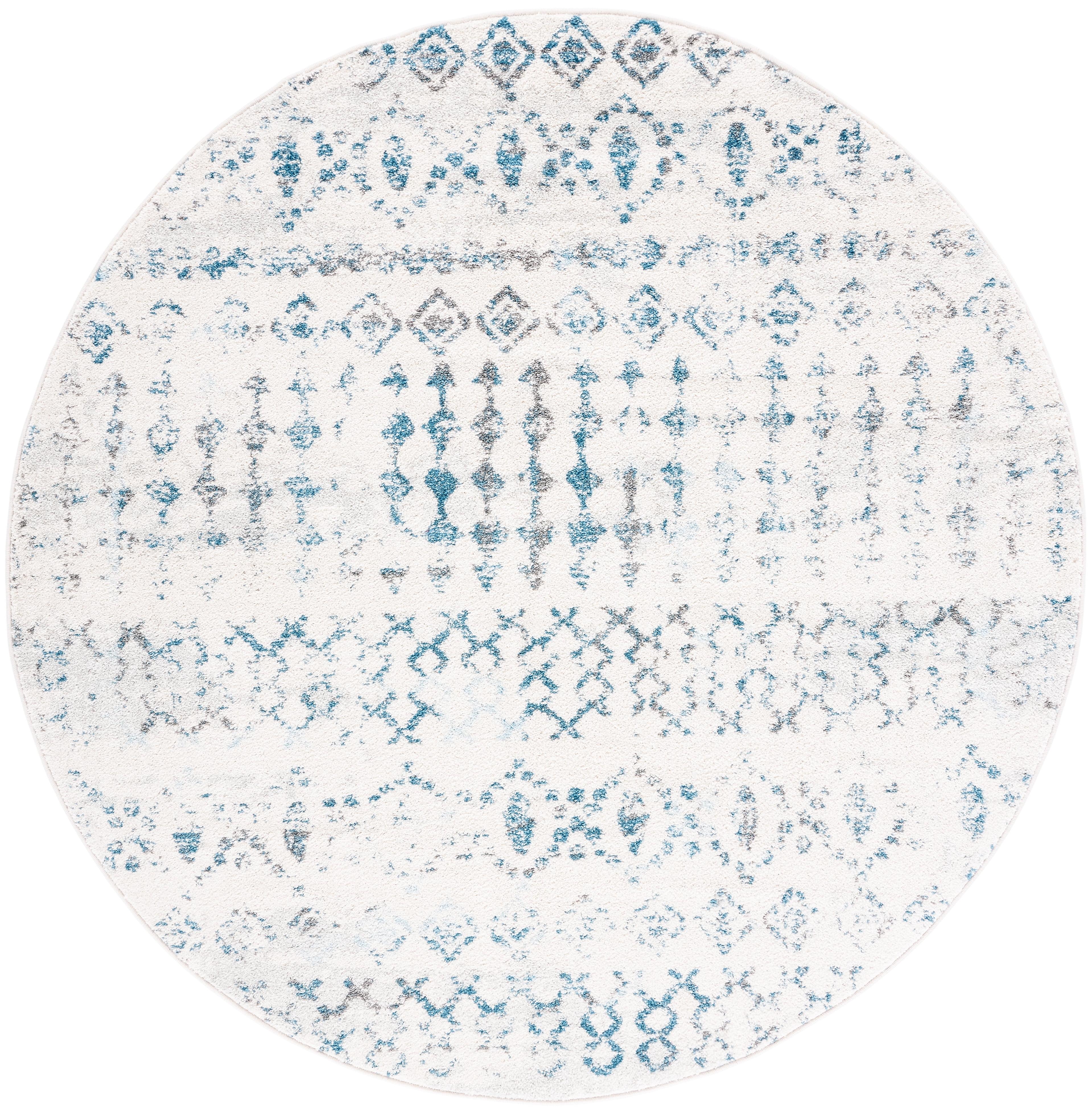 Tulum TUL240 Power Loomed Area Rug - Ivory/Turquoise - 6'7" round - Safavieh.