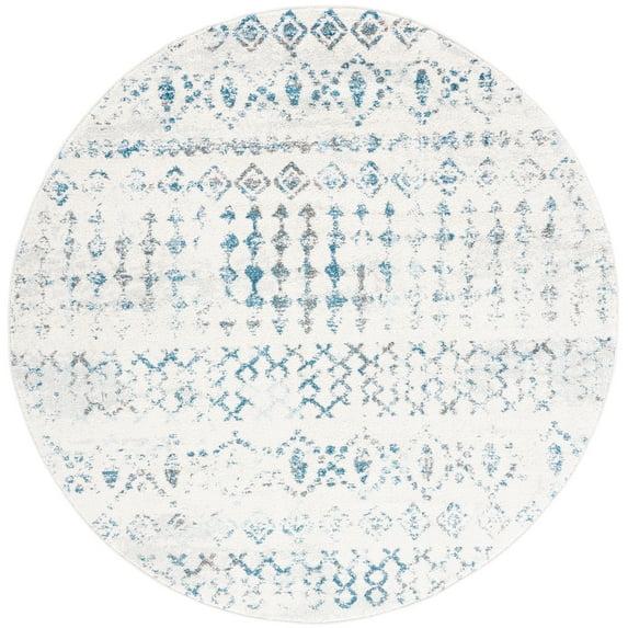 Tulum TUL240 Power Loomed Area Rug - Ivory/Turquoise - 6'7" round - Safavieh.