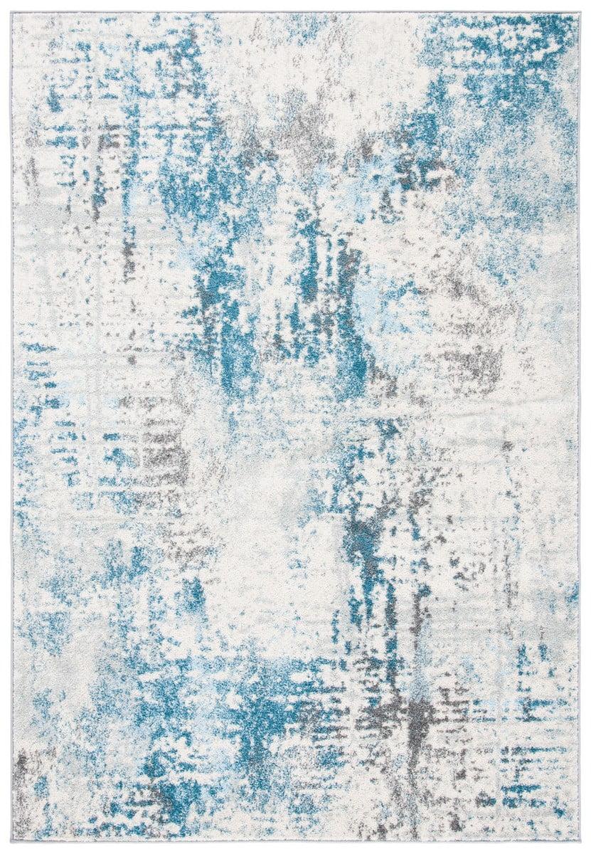 Ivory and Blue Abstract 9' x 12' Synthetic Area Rug