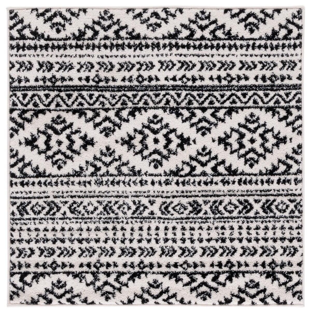 SAFAVIEH Tulum Lakisha Distressed Southwestern Area Rug, 10' x 10' Square, Ivory/Black