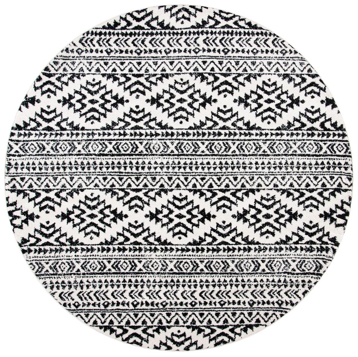 SAFAVIEH Tulum Lakisha Distressed Southwestern Area Rug, 11' x 11' Round, Ivory/Black