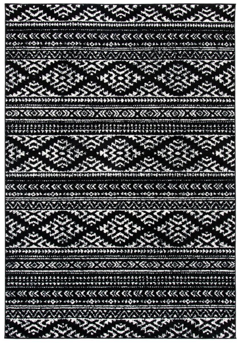 Modern Geometric 4' x 6' Black/Ivory Synthetic Area Rug