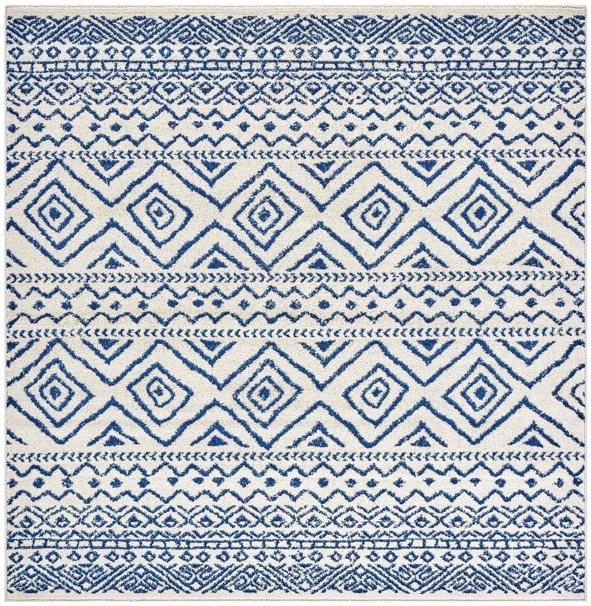 Ivory Navy Hand-Knotted Square Synthetic Area Rug - 3' x 3'