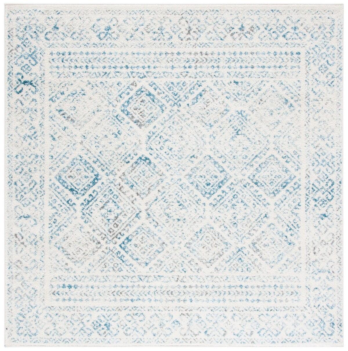 Ivory and Turquoise Square Hand-knotted Synthetic Area Rug