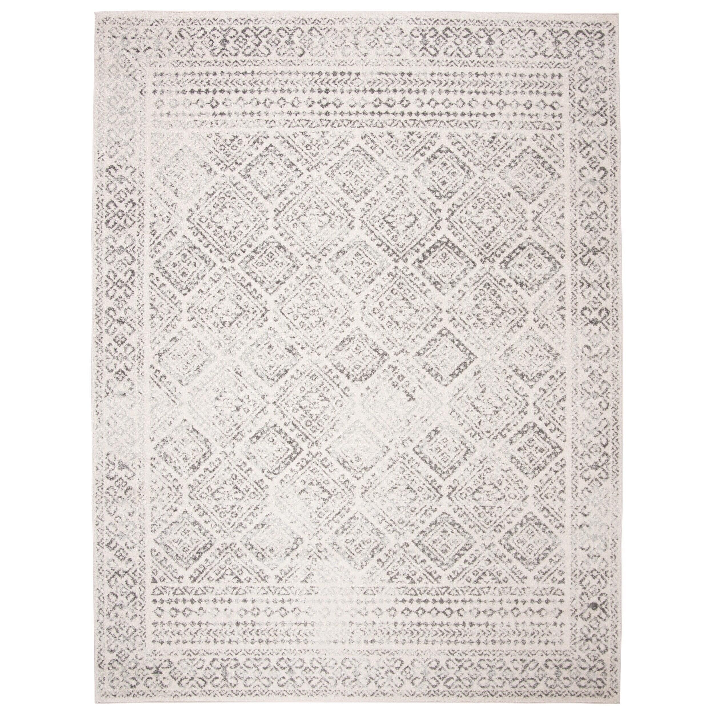 Ivory and Grey Geometric Wool Area Rug, 9' x 12'