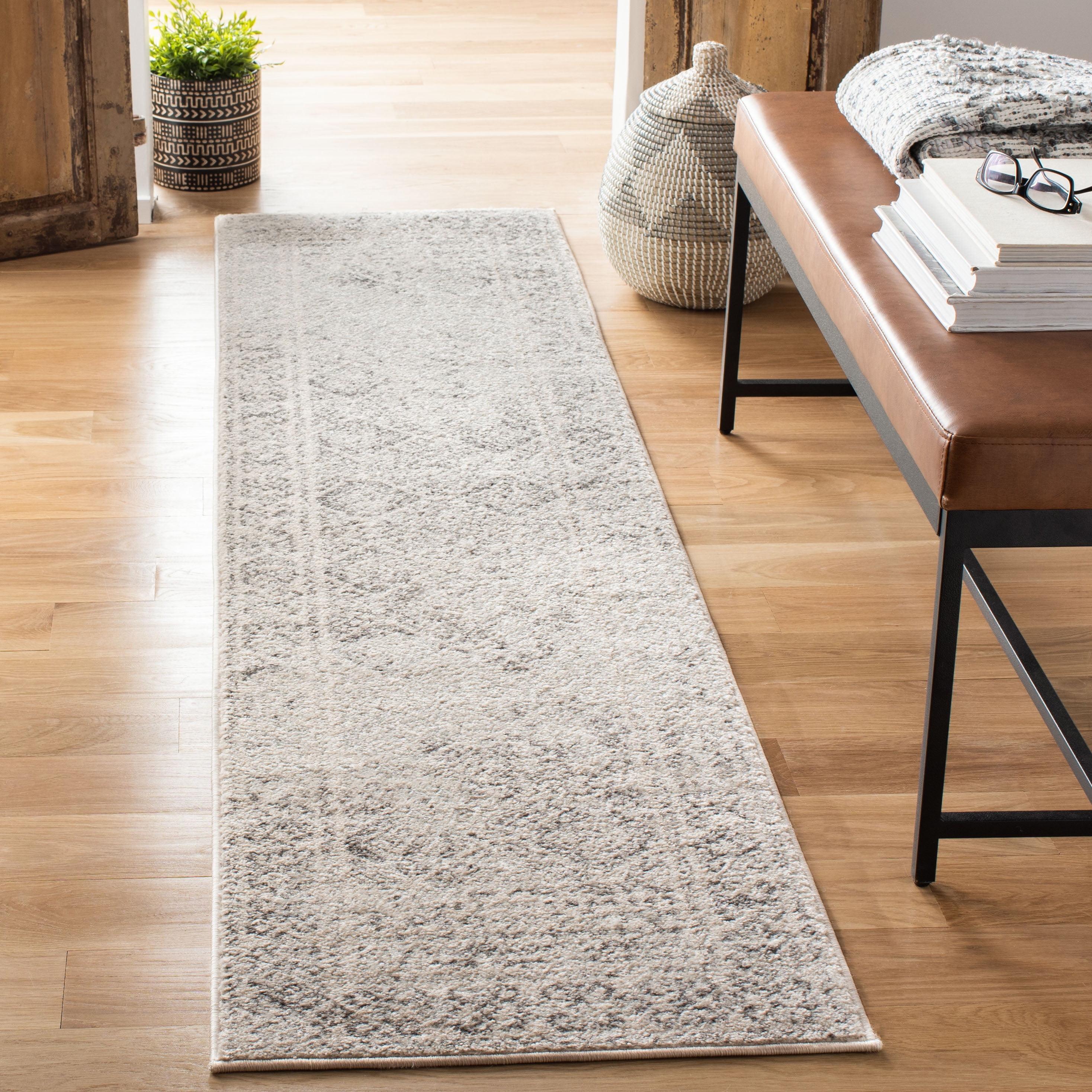 Ivory and Grey Synthetic 2' x 5' Hand-Knotted Easy Care Runner Rug