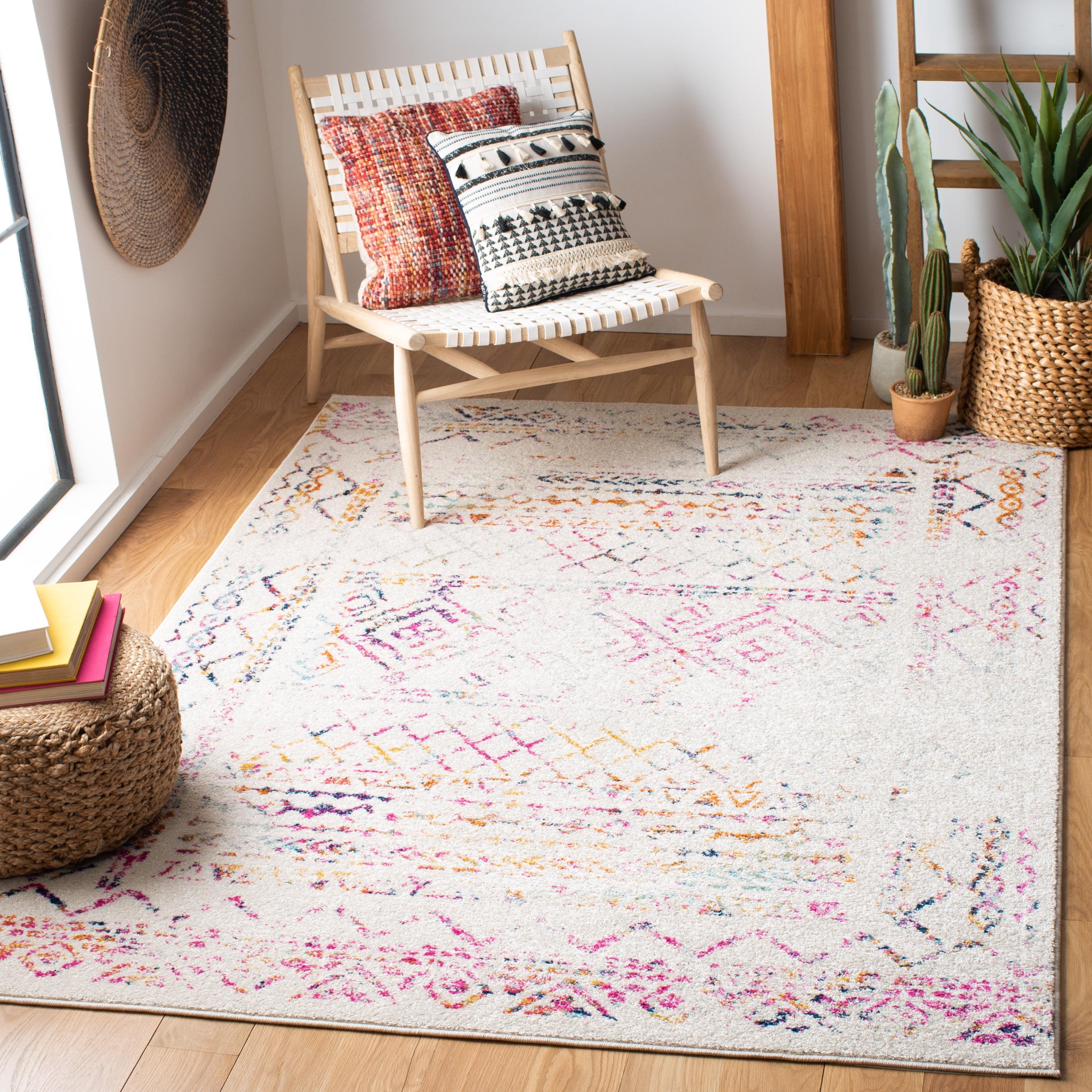 Ivory & Fuchsia Hand-Knotted Synthetic Rectangle Area Rug