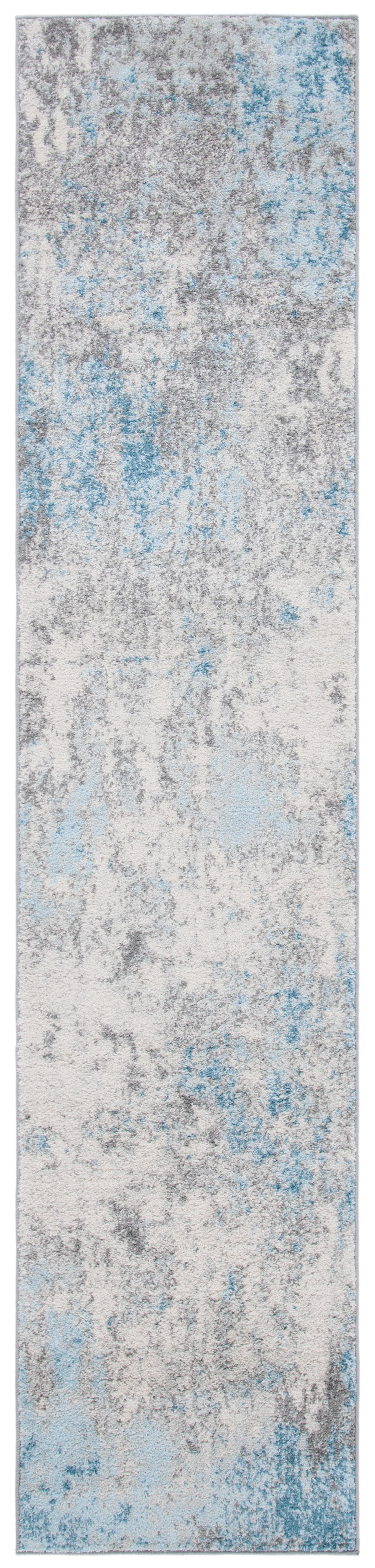 Modern Abstract Grey & Blue Synthetic 2' x 19' Runner Rug