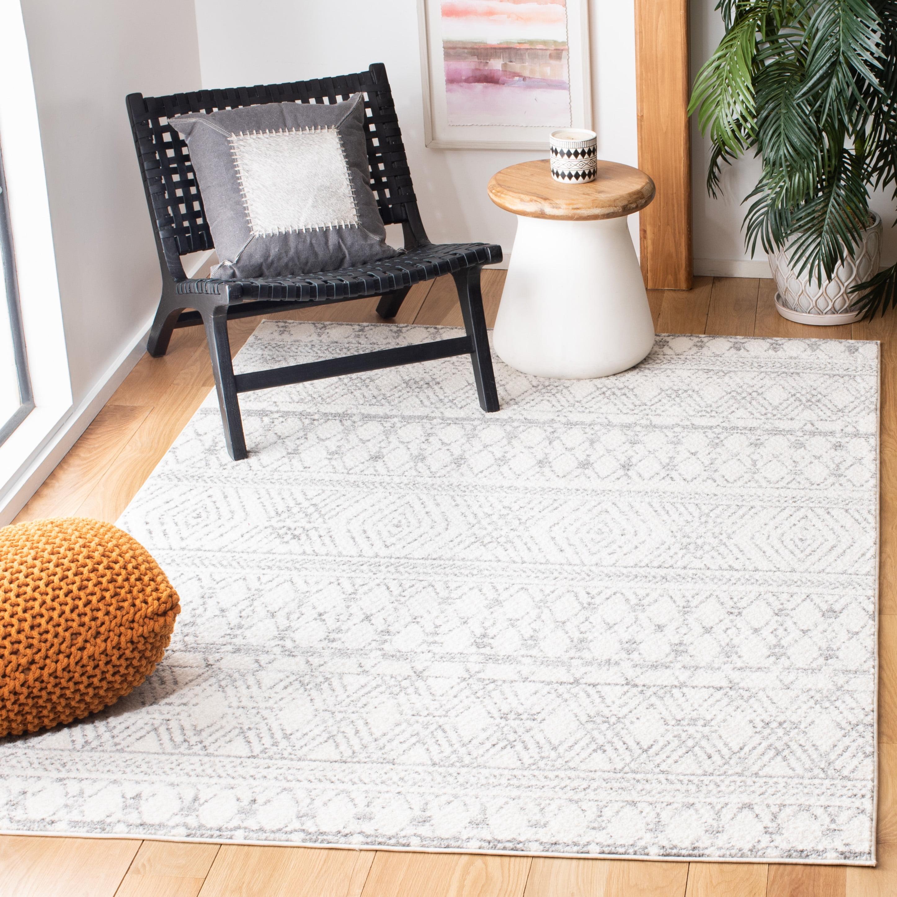 Ivory and Gray Hand-Knotted Geometric Area Rug