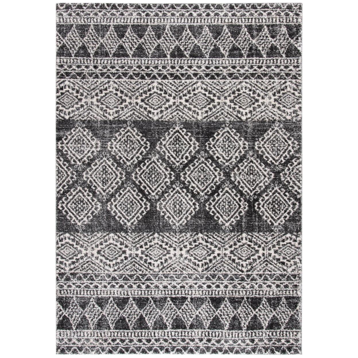 Berber-Inspired Black and Ivory Geometric Synthetic Area Rug