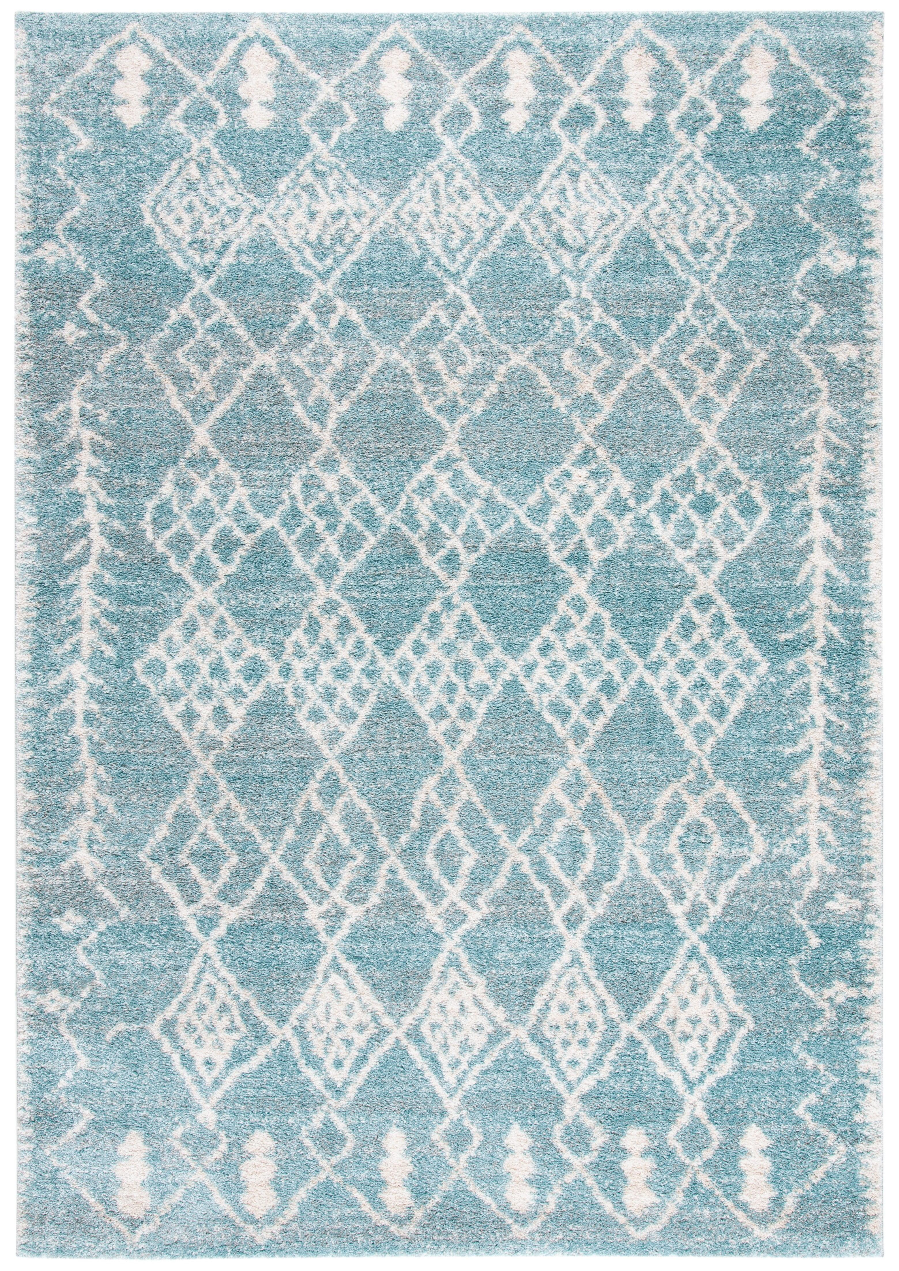 Aqua and Ivory Geometric Synthetic 9' x 12' Reversible Area Rug