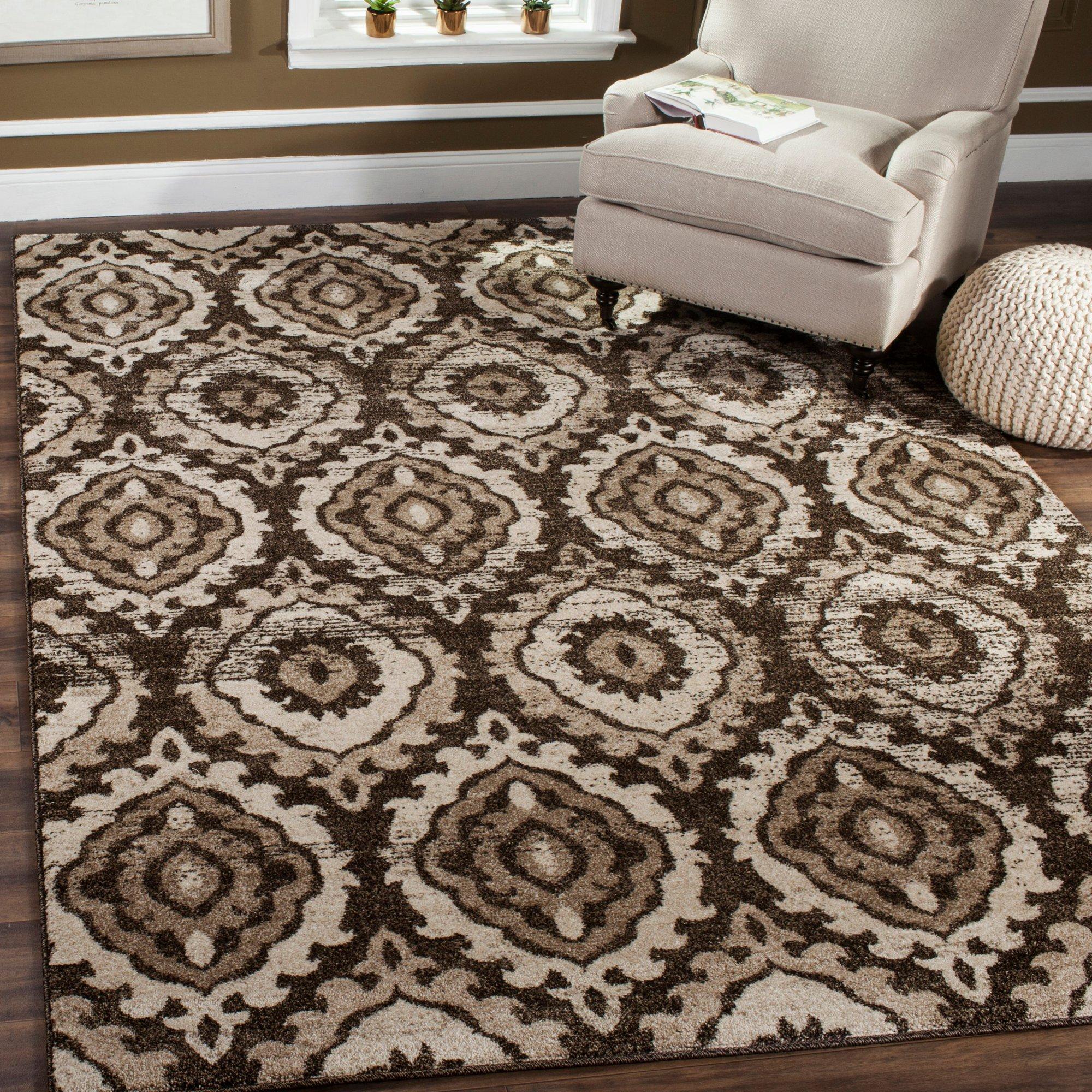 SAFAVIEH Tunisia Cornelius Damask Area Rug, Brown/Cream, 9' x 12'
