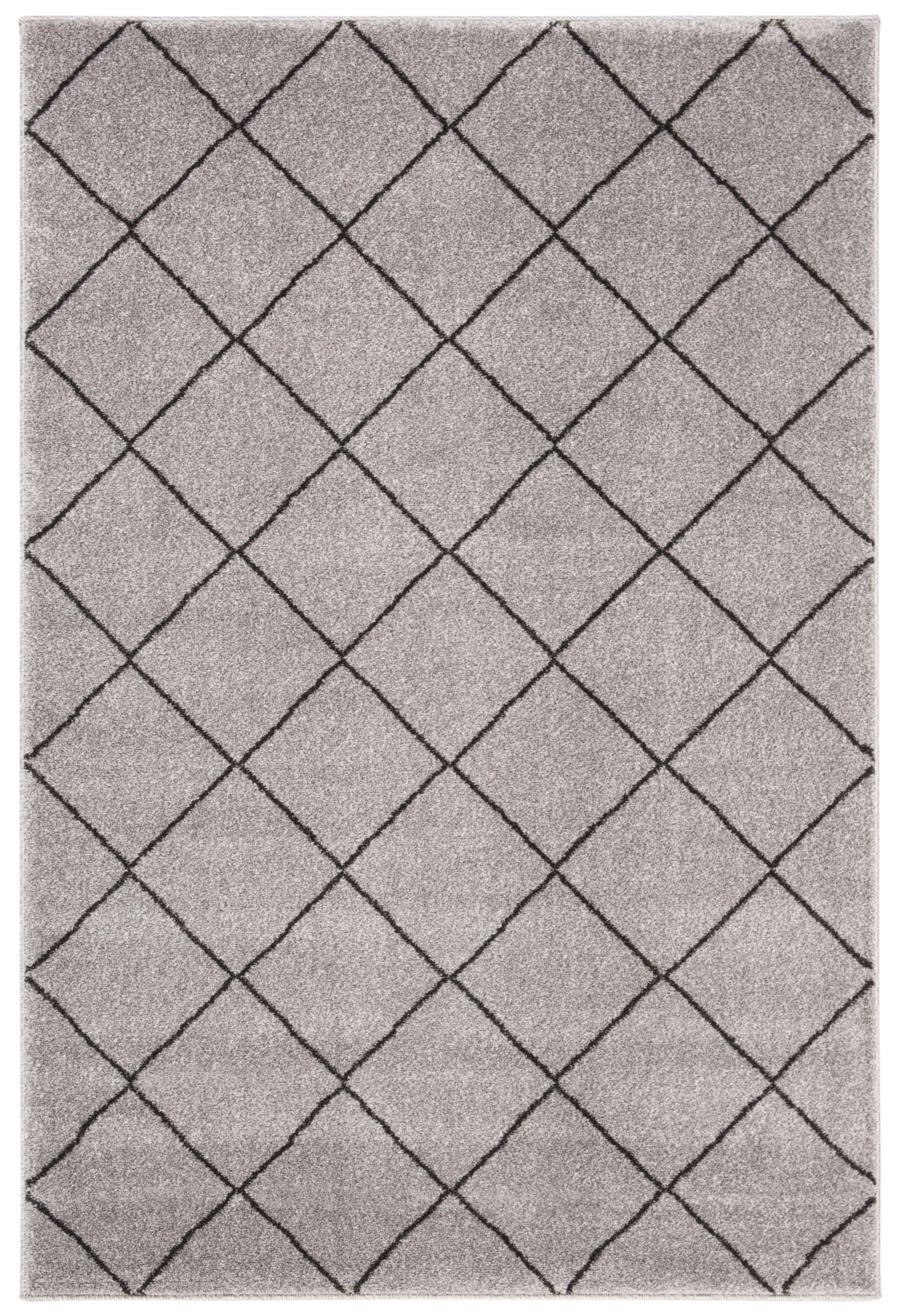 Grey and Black Geometric Low Pile Area Rug