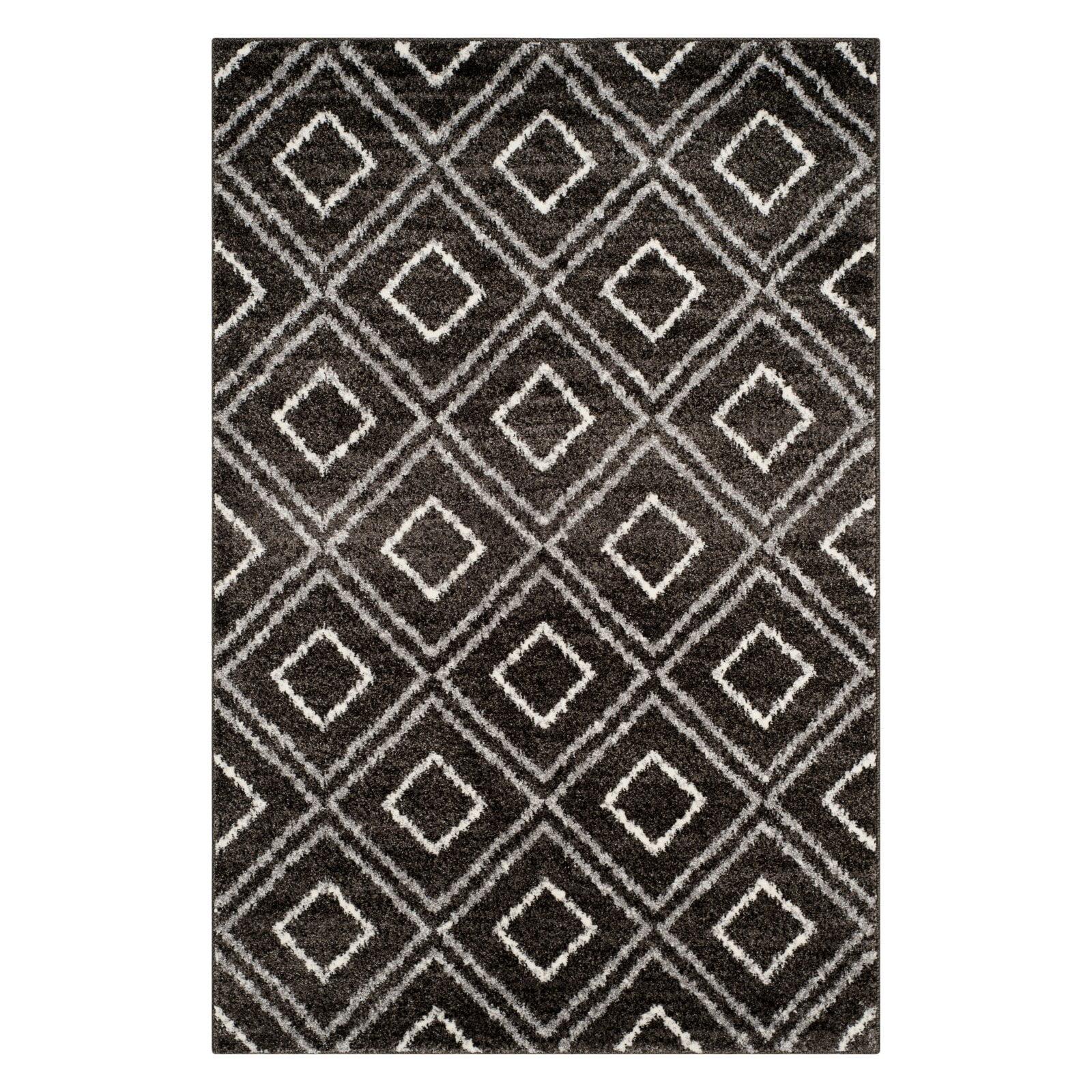 SAFAVIEH Tunisia Mandy Geometric Diamonds Area Rug, Anthracite/Cream, 8' x 10'