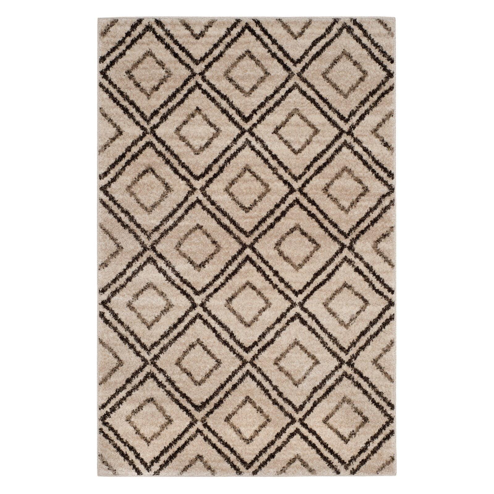 Beige Geometric Wool-Blend 8' x 10' Rectangular Area Rug