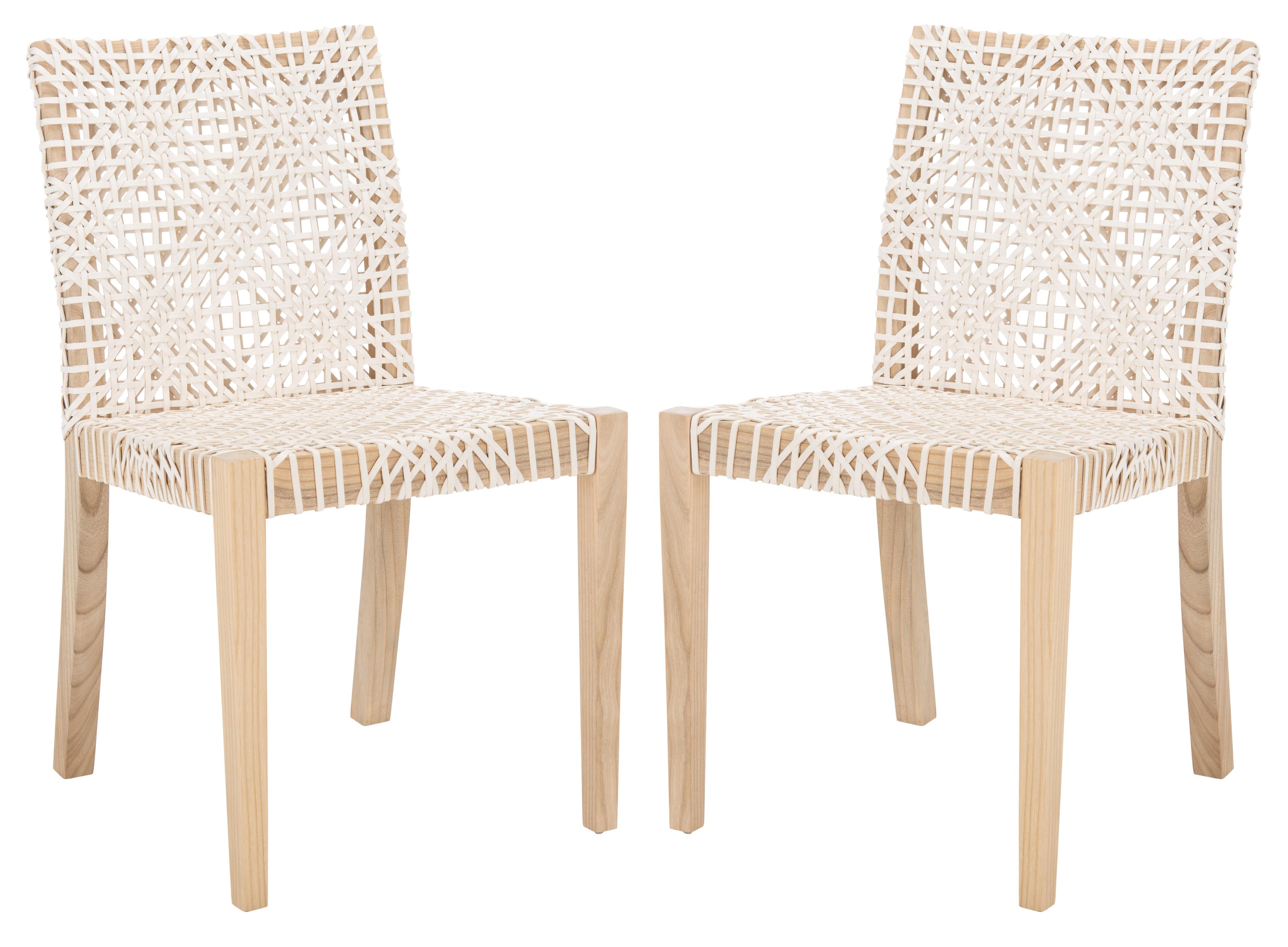 Tyria Leather Dining Chair (Set Of 2) - White/Natural - Safavieh.