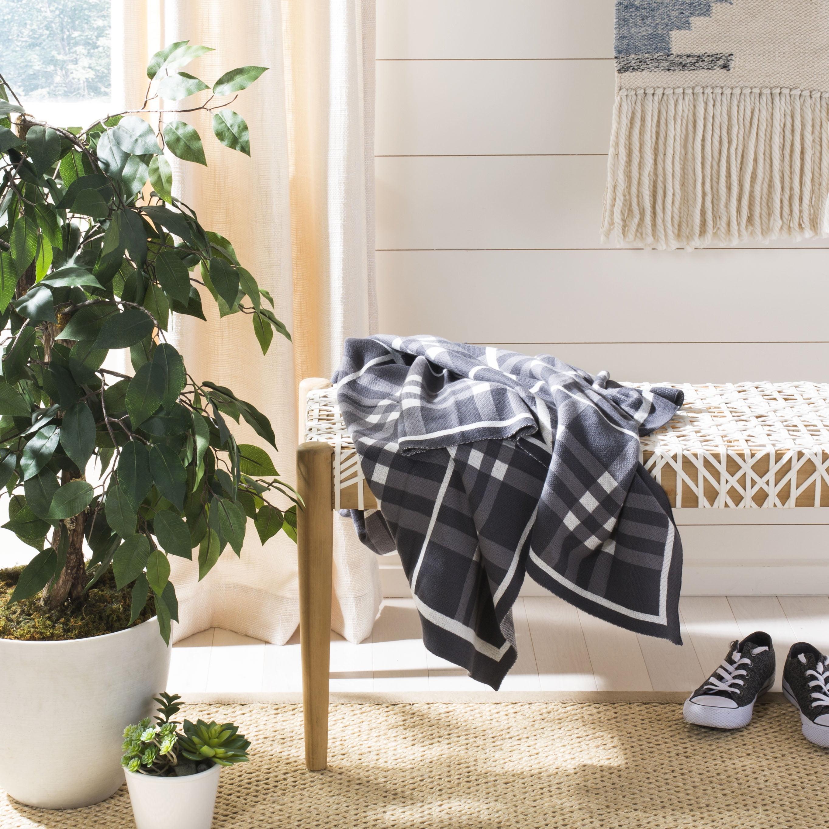 Gray and White Cotton Knitted Throw Blanket