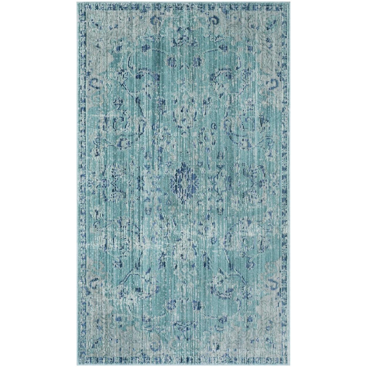 Teal Multi 3' x 5' Reversible Wool Synthetic Area Rug