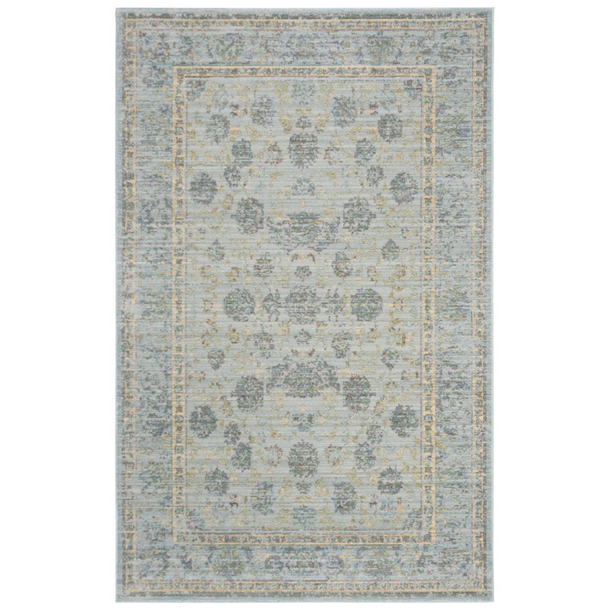 SAFAVIEH Valencia Cionadogh Floral Bordered Polyester Area Rug, Light Blue/Turquoise, 5' x 8'