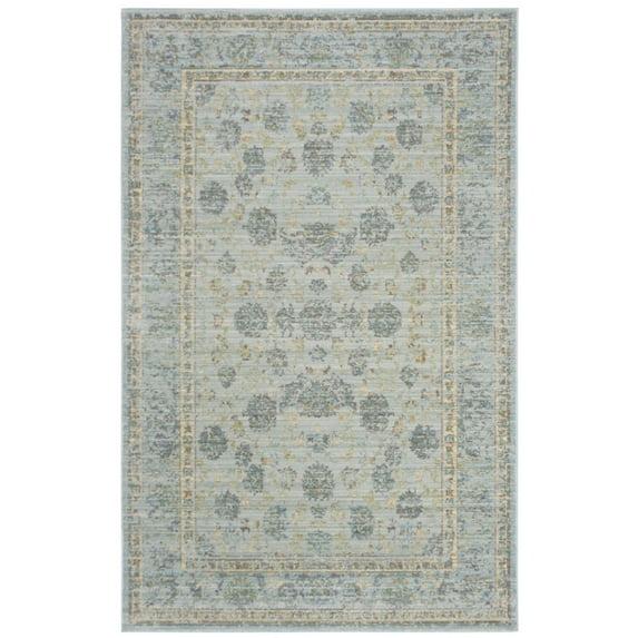 SAFAVIEH Valencia Cionadogh Floral Bordered Polyester Area Rug, Light Blue/Turquoise, 5' x 8'