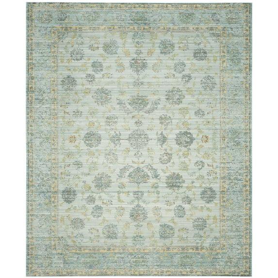 SAFAVIEH Valencia Cionadogh Floral Bordered Polyester Area Rug, Light Blue/Turquoise, 9' x 12'