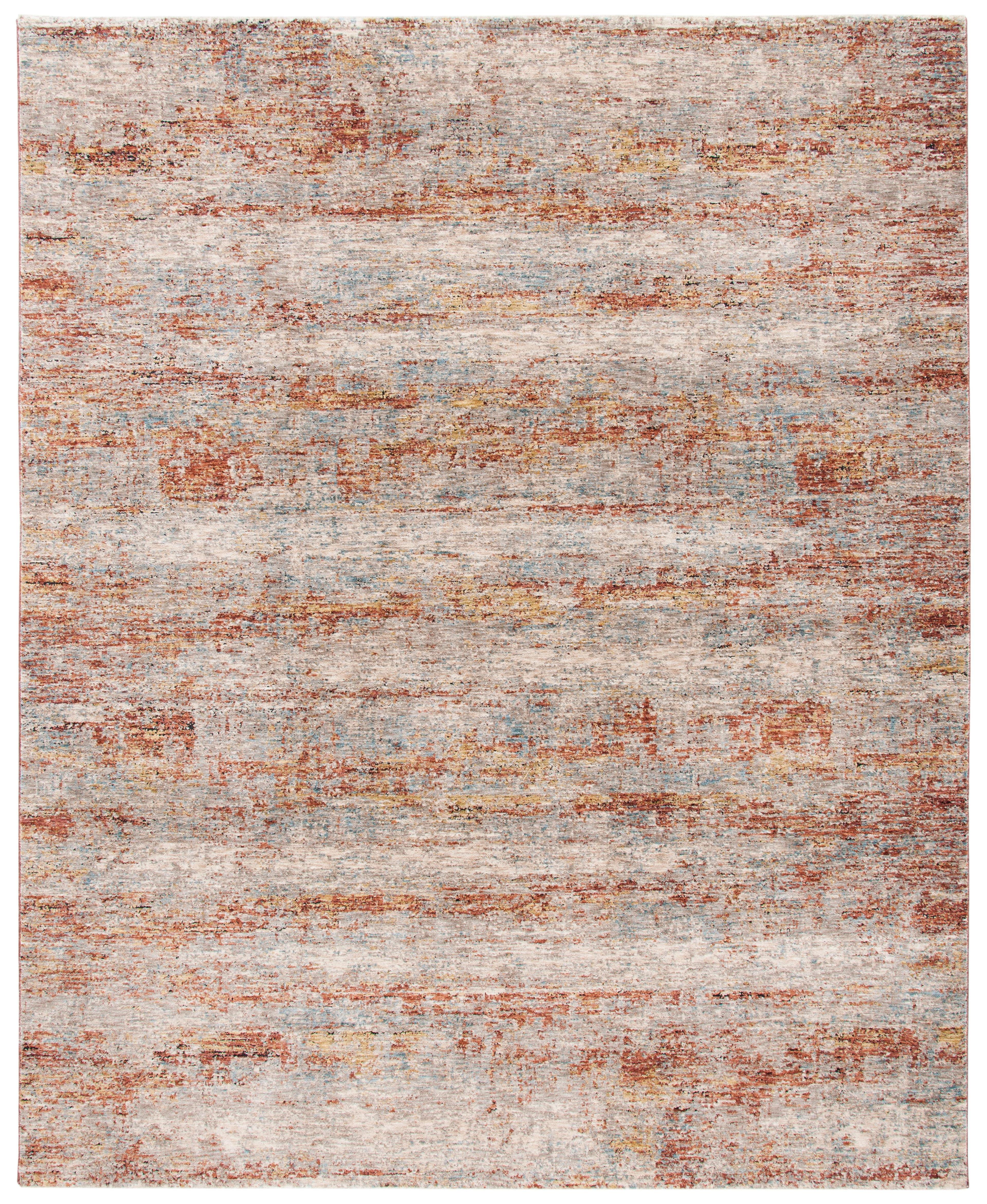 Beige and Rust Hand-Knotted Abstract 8' x 10' Area Rug