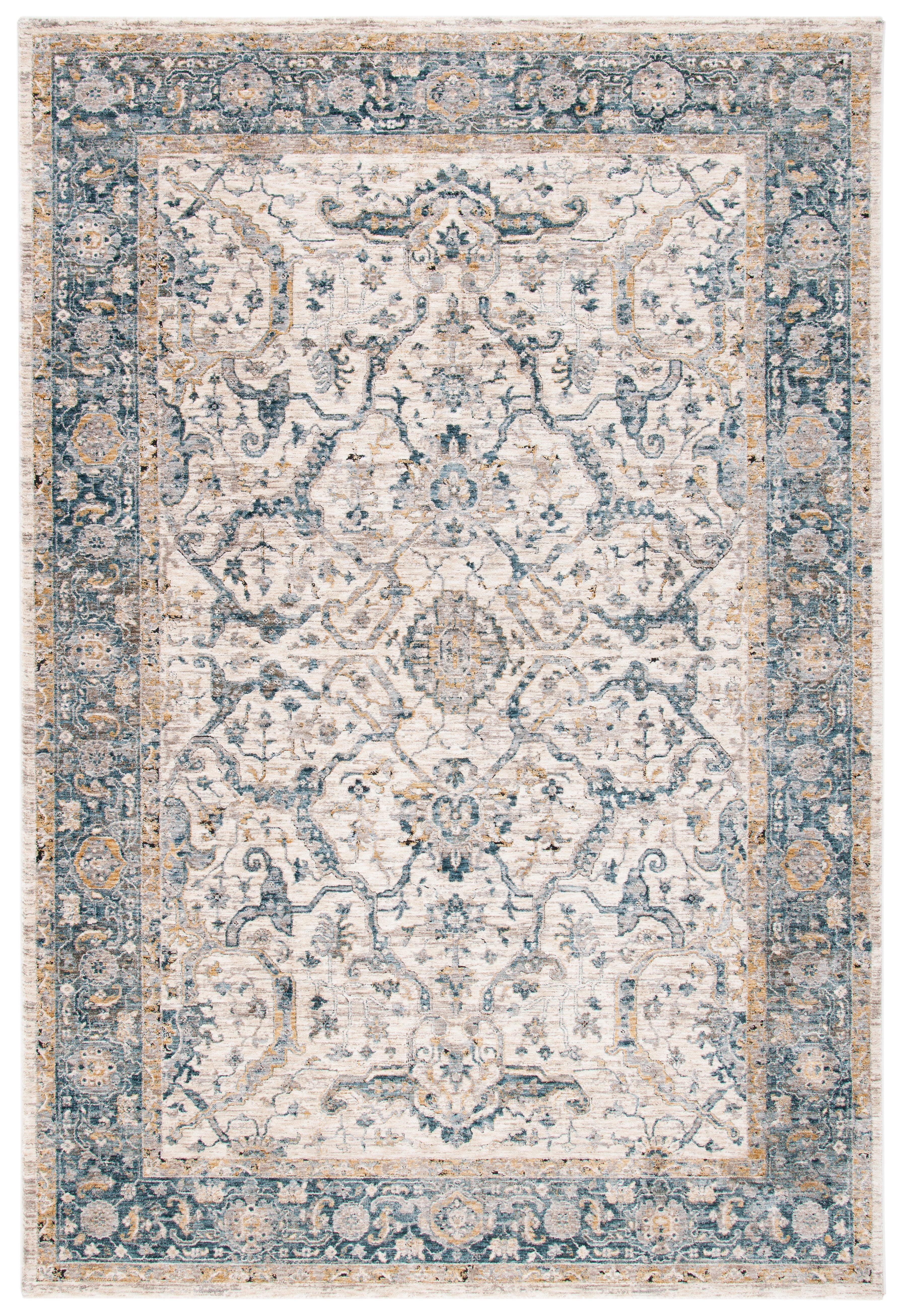 Ivory and Blue Synthetic Persian Style 5' x 8' Area Rug