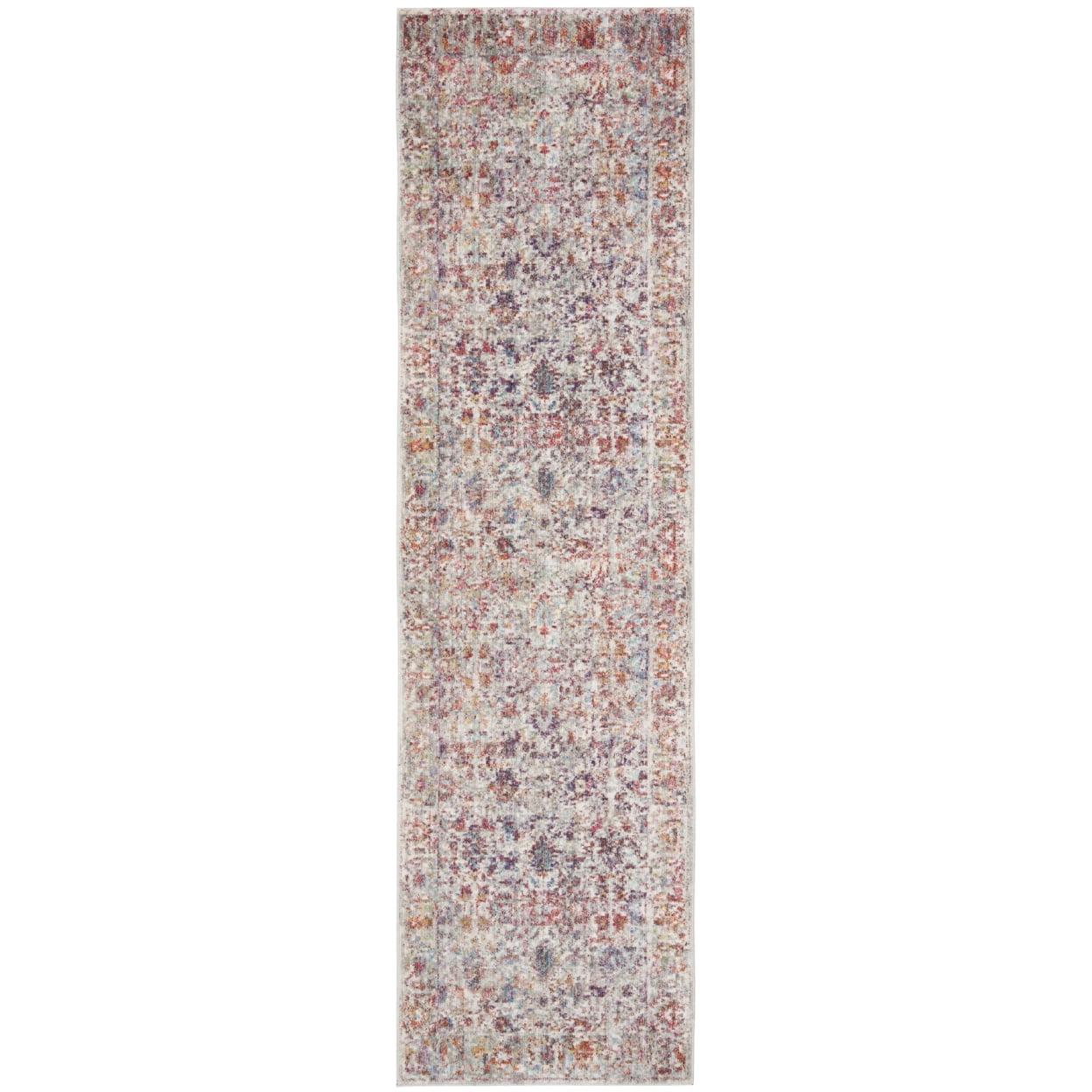 SAFAVIEH Valencia Dafina Distressed Oriental Polyester Runner Rug, Grey/Red, 2'3" x 8'