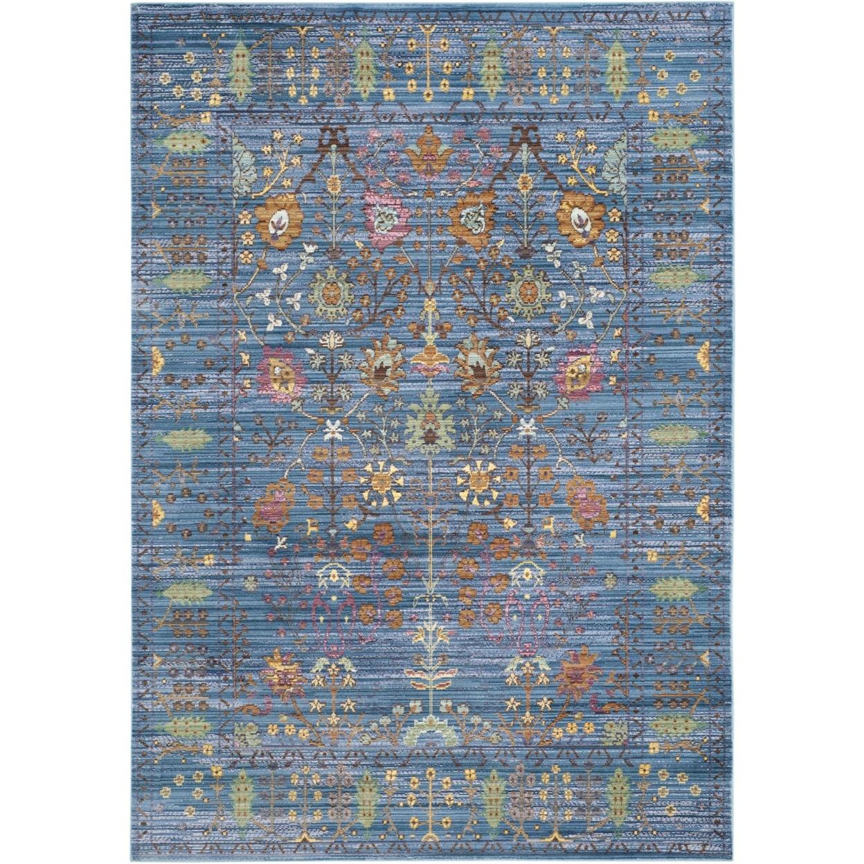 Valencia Blue & Multi Persian Motif 4' x 6' Synthetic Area Rug